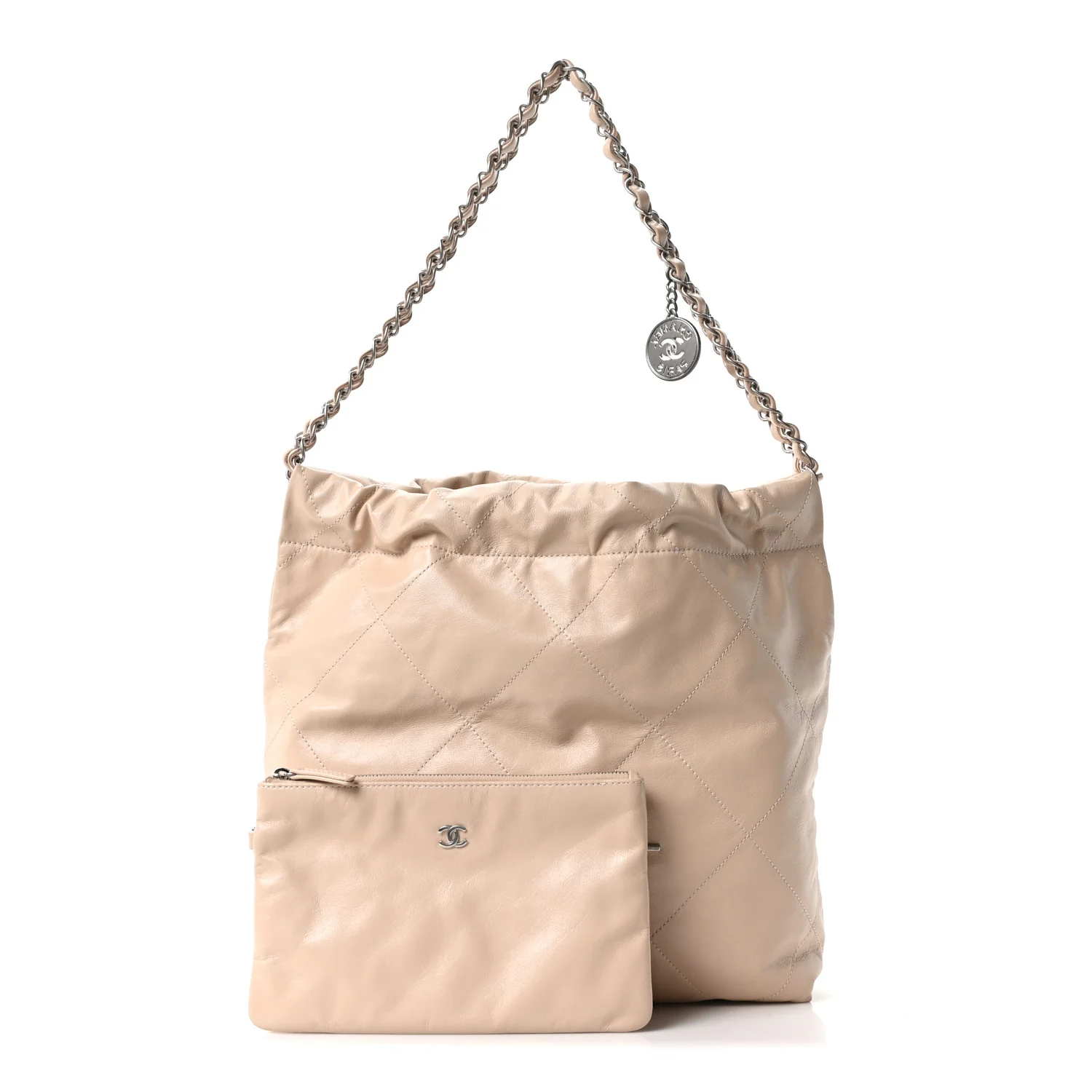 Shiny Calfskin Quilted Small Chanel 22 Ecru - Image 5