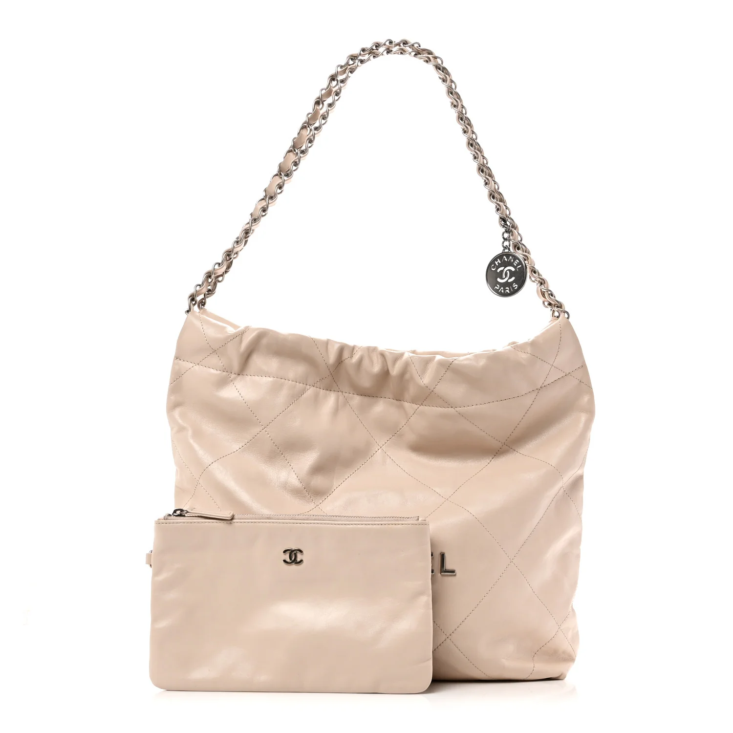 Shiny Calfskin Quilted Small Chanel 22 Ecru - Image 3