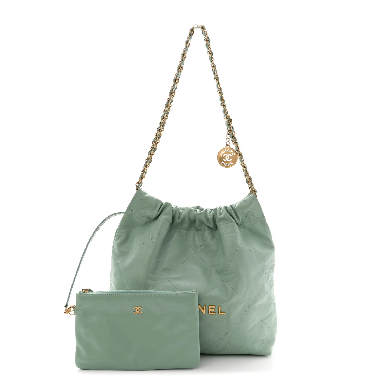 Shiny Calfskin Quilted Small Chanel 22 Light Green - Image 3