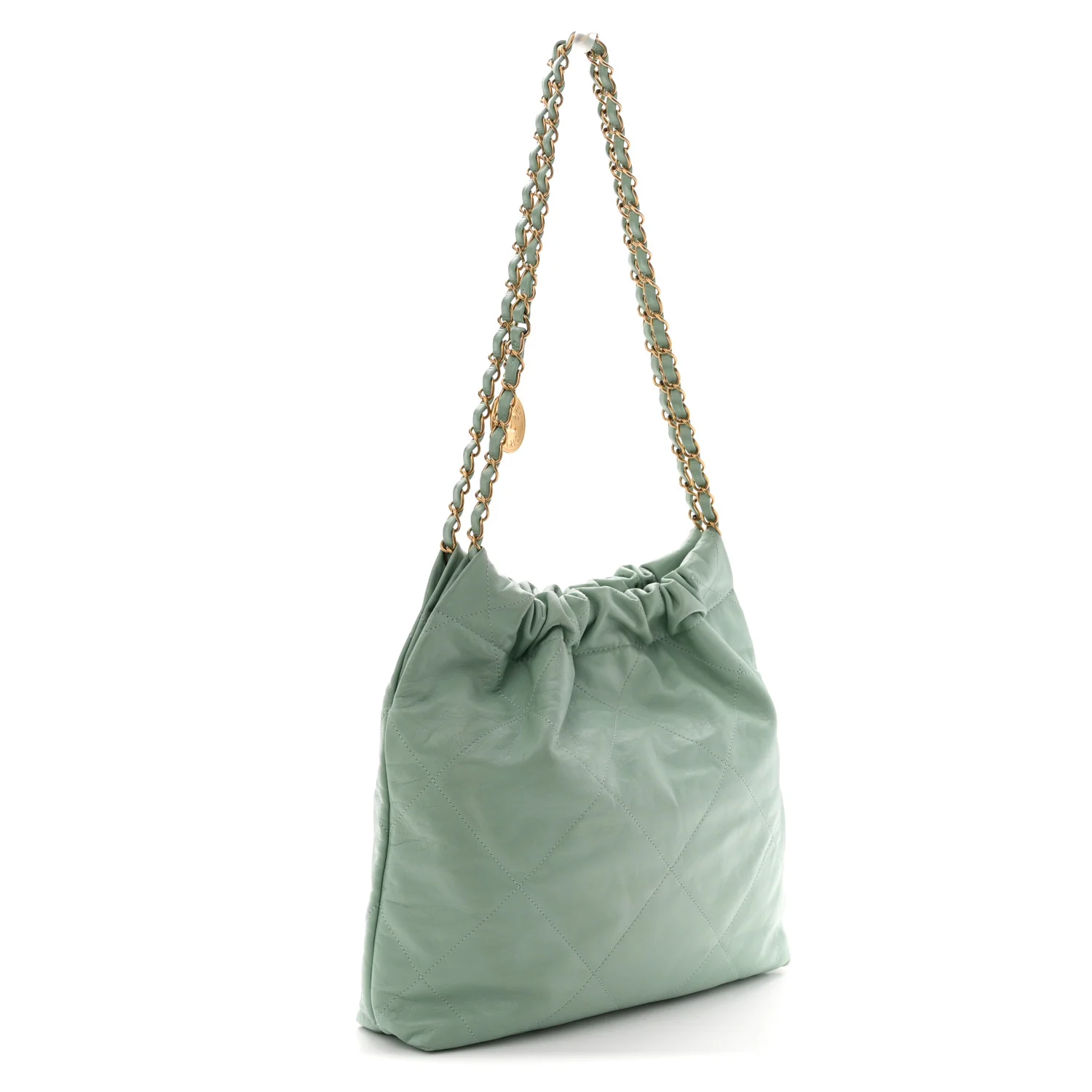Shiny Calfskin Quilted Small Chanel 22 Light Green - Image 4