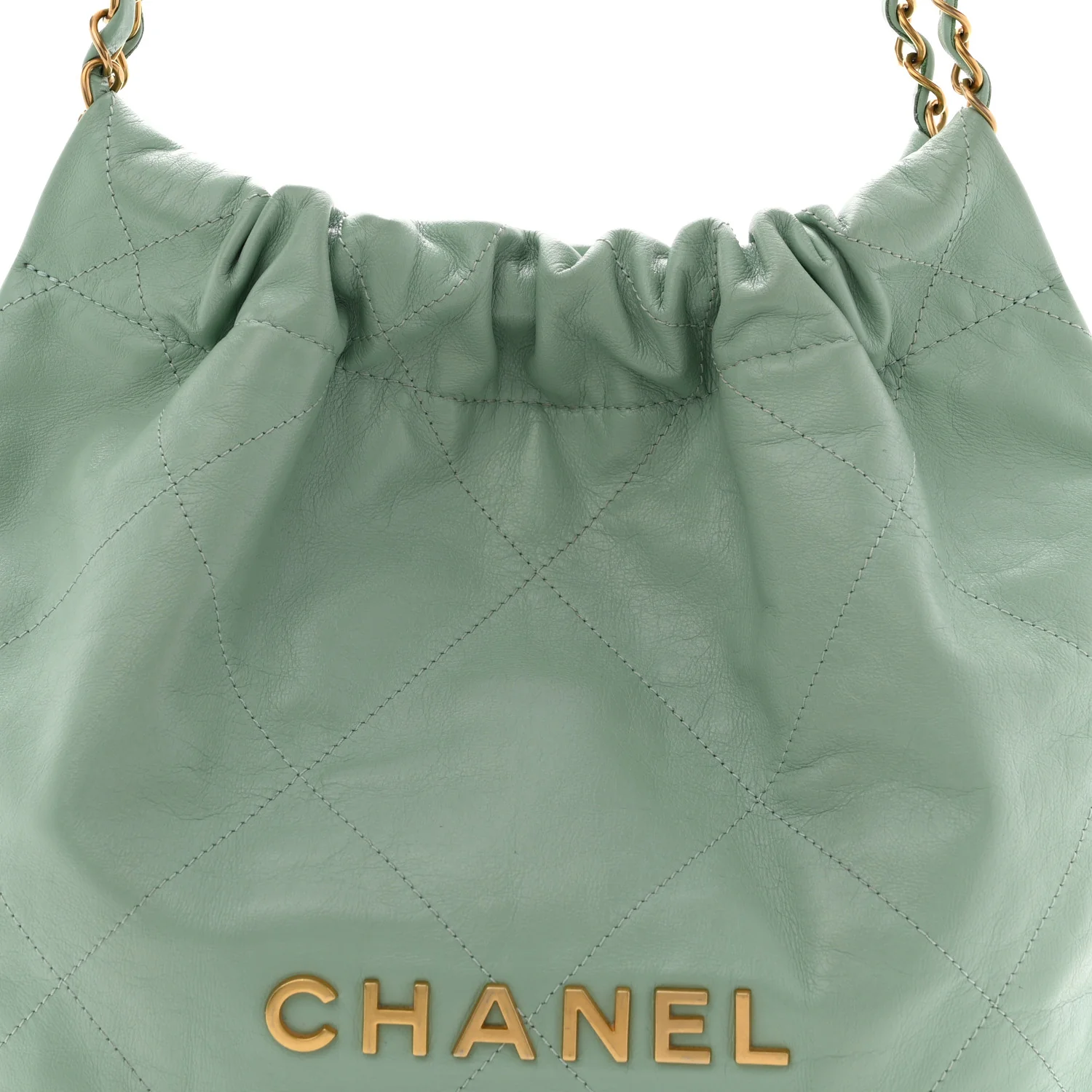 Shiny Calfskin Quilted Small Chanel 22 Light Green - Image 9