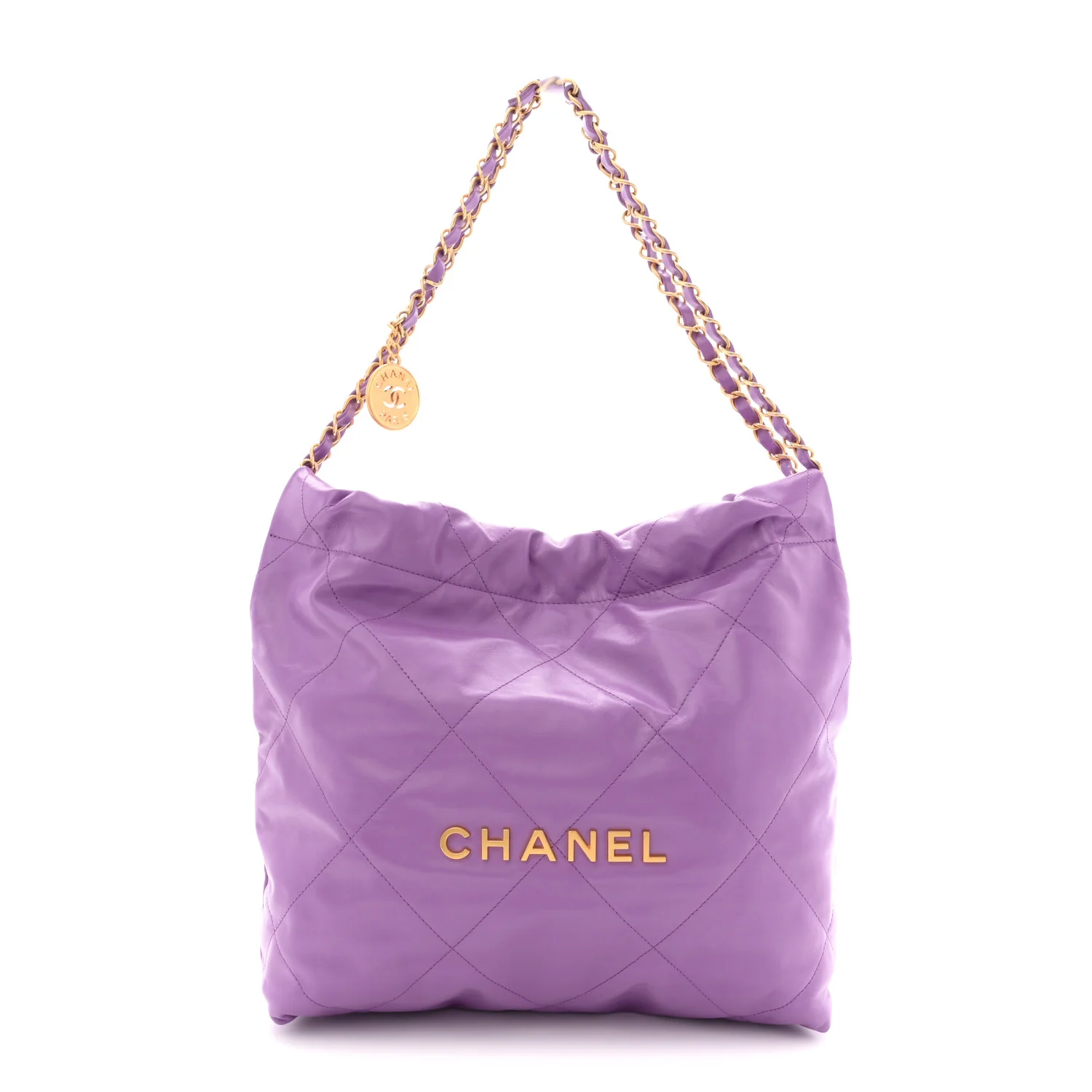 Shiny Calfskin Quilted Small Chanel 22 Purple