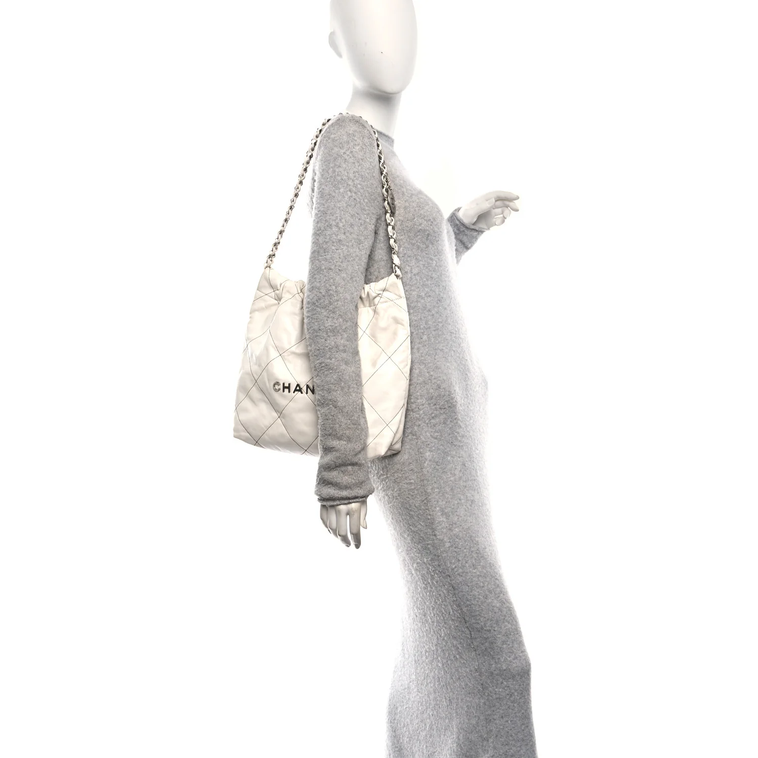 Shiny Calfskin Quilted Small Chanel 22 White Black - Image 2