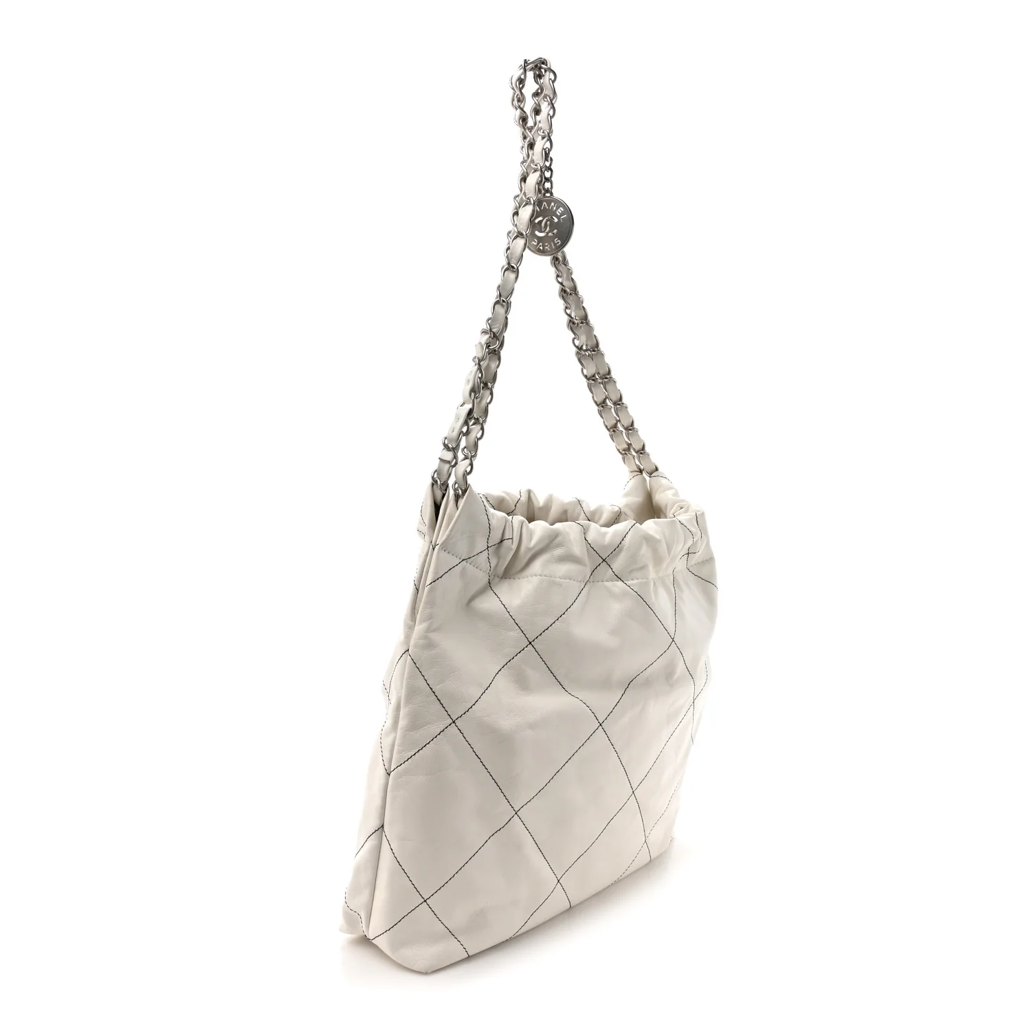 Shiny Calfskin Quilted Small Chanel 22 White Black - Image 4