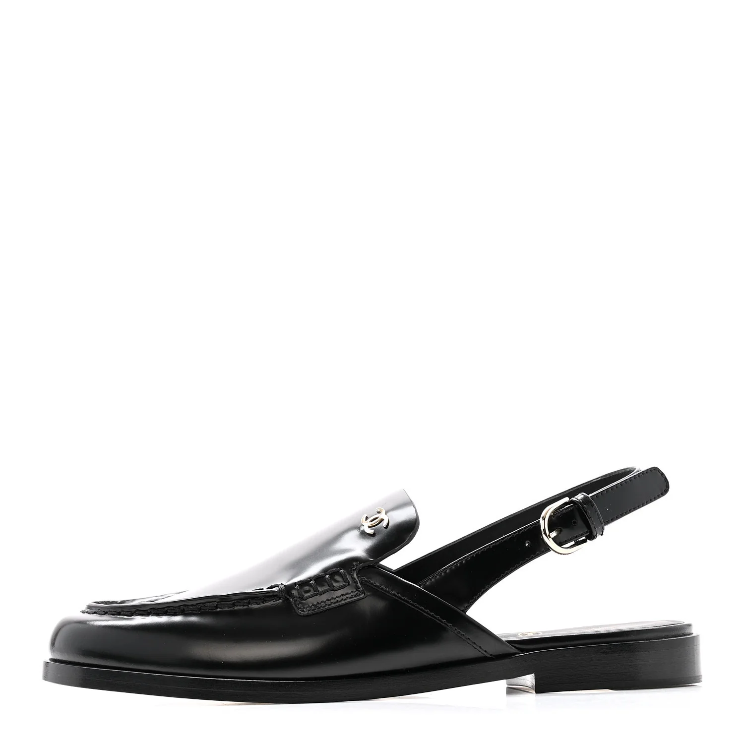 Shiny Calfskin Slingback Loafers 39 Black