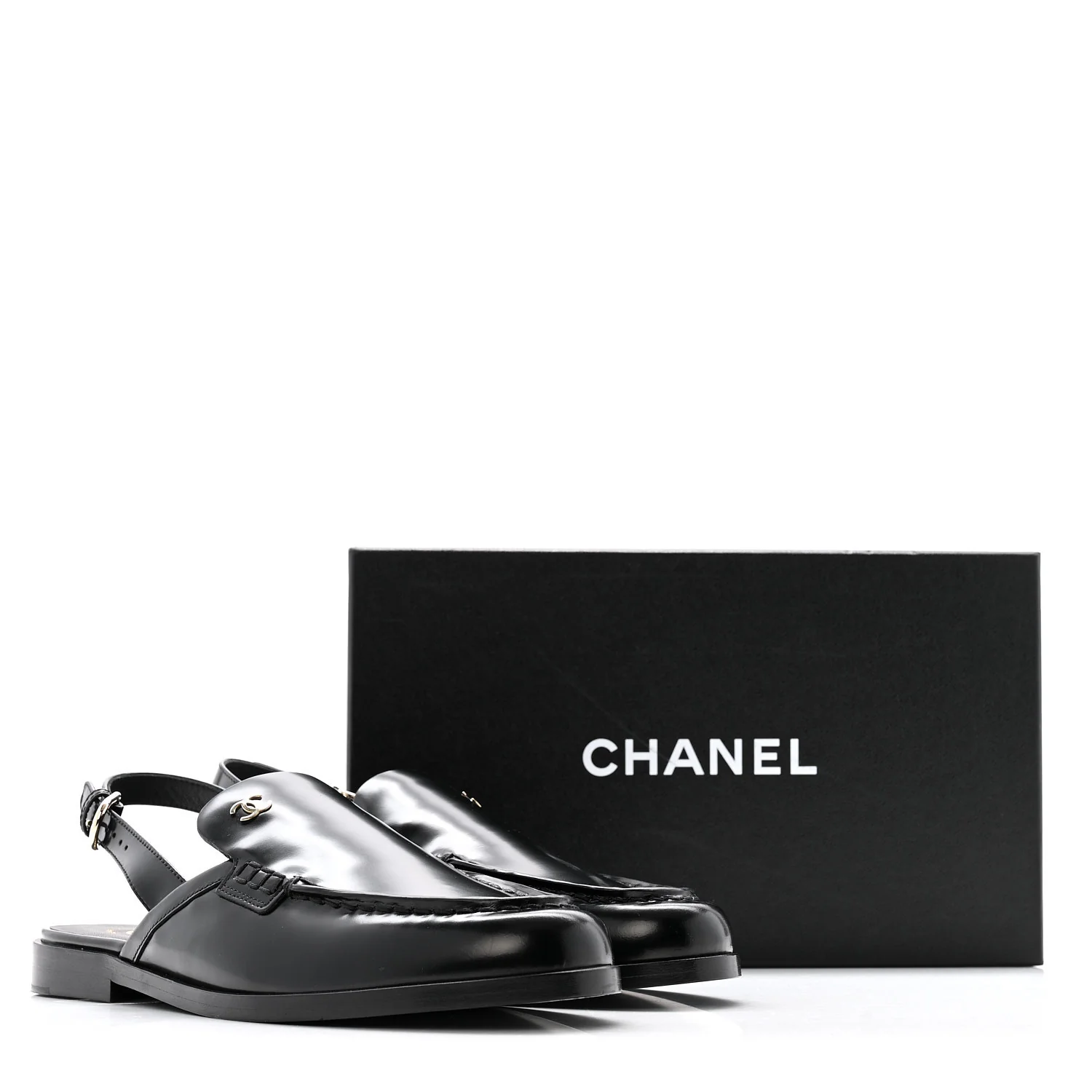 Shiny Calfskin Slingback Loafers 39 Black - Image 10