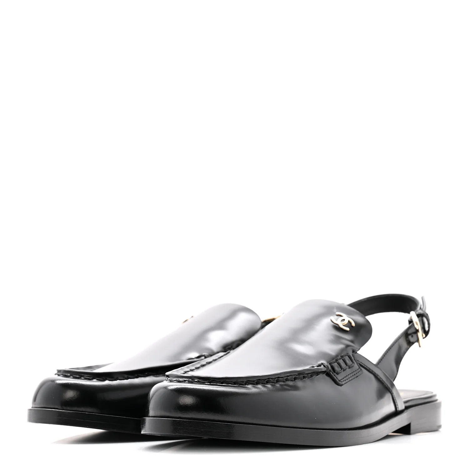 Shiny Calfskin Slingback Loafers 39 Black - Image 4