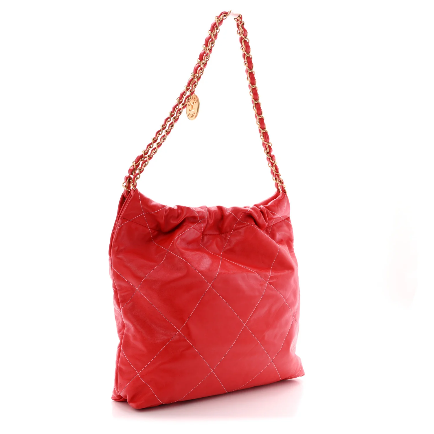 Shiny Calfskin Stitched Quilted Small Chanel 22 Red - Image 4