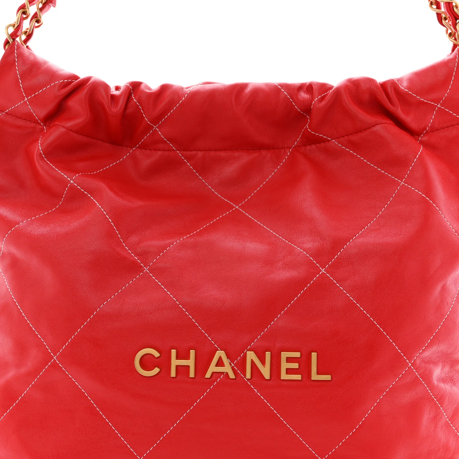 Shiny Calfskin Stitched Quilted Small Chanel 22 Red - Image 9