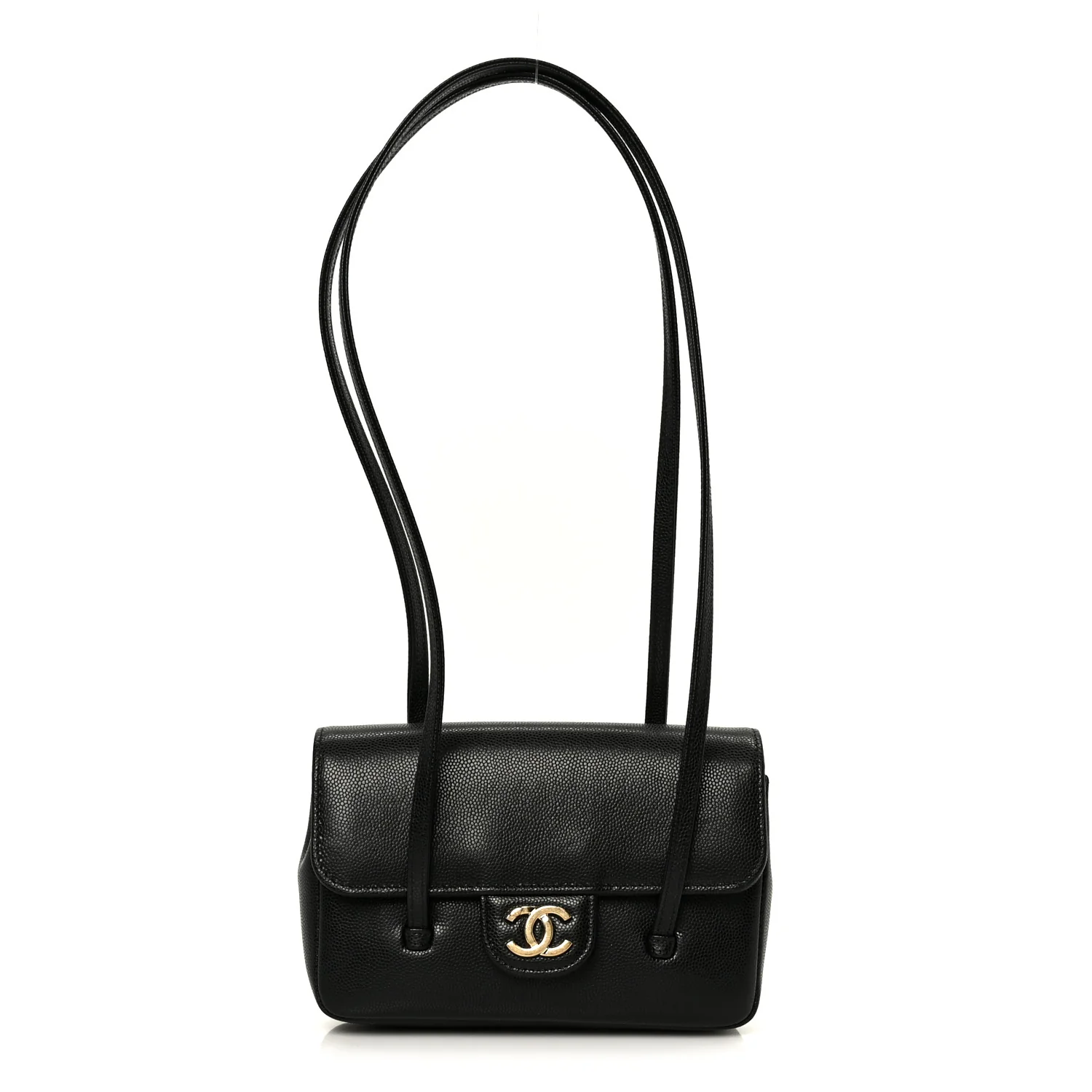 Shiny Caviar Mini Preppy Coco Shoulder Bag Black