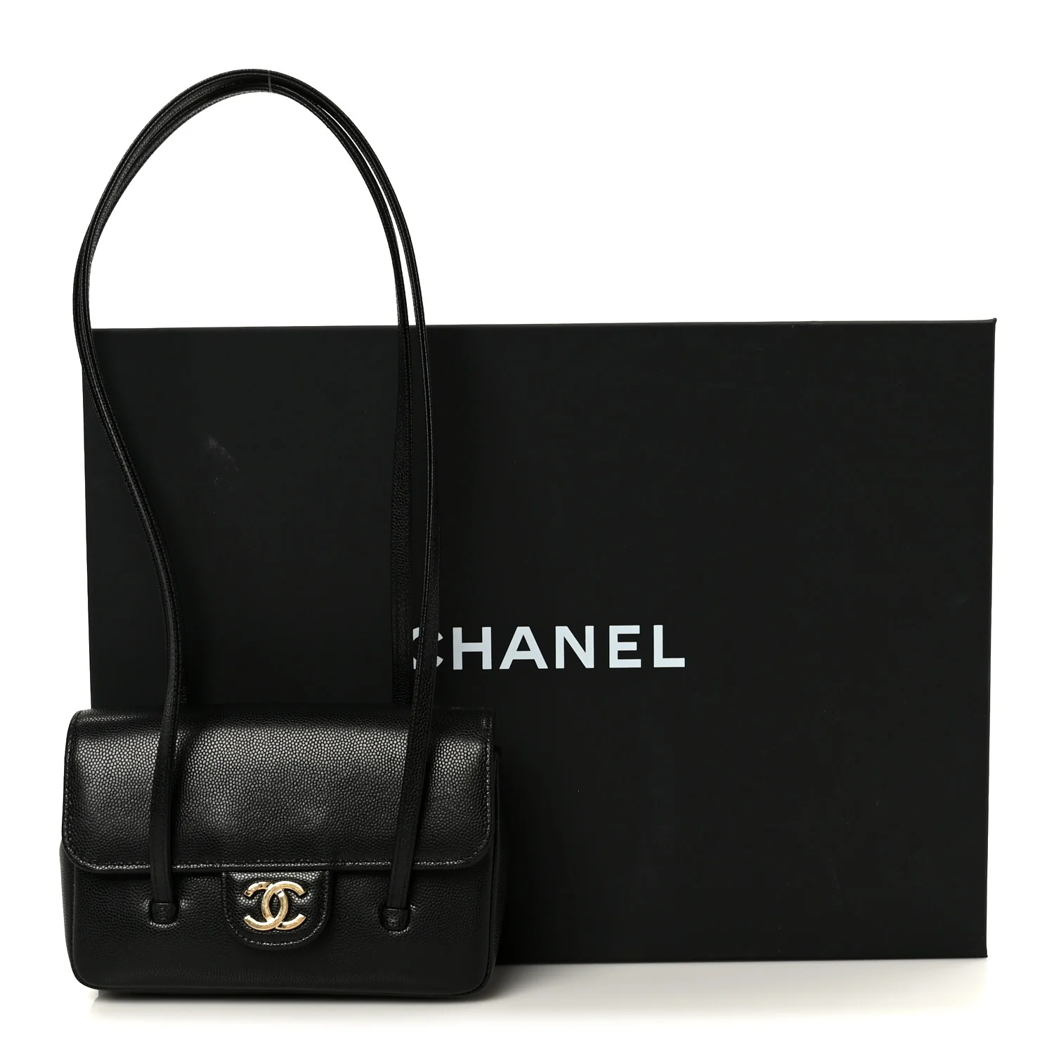 Shiny Caviar Mini Preppy Coco Shoulder Bag Black - Image 11