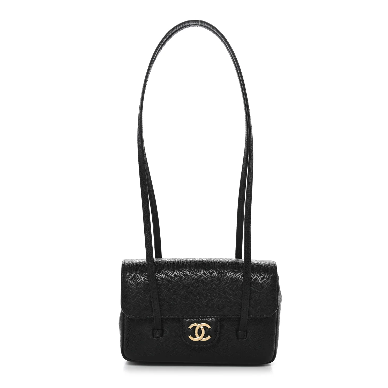 Shiny Caviar Mini Preppy Coco Shoulder Bag Black