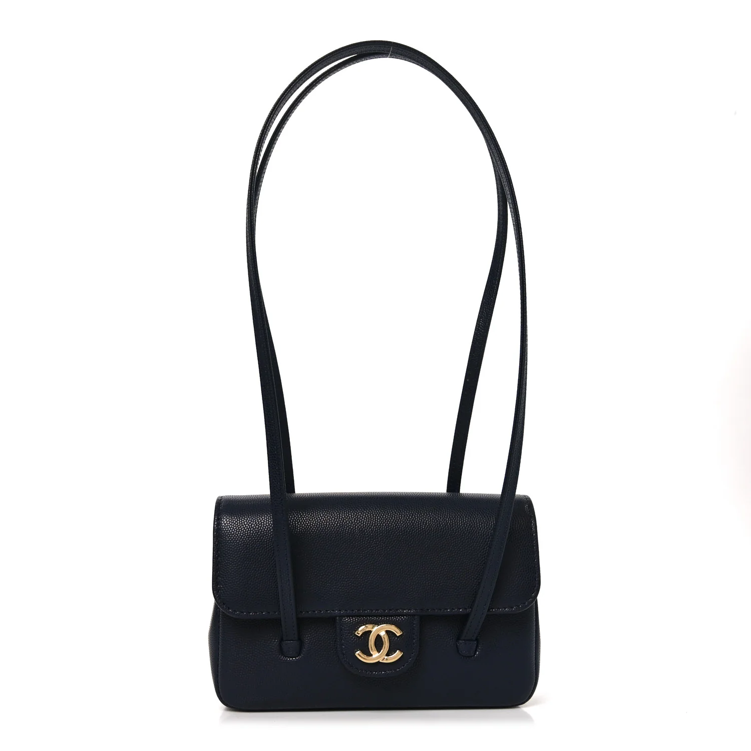 Shiny Caviar Mini Preppy Coco Shoulder Bag Dark Blue