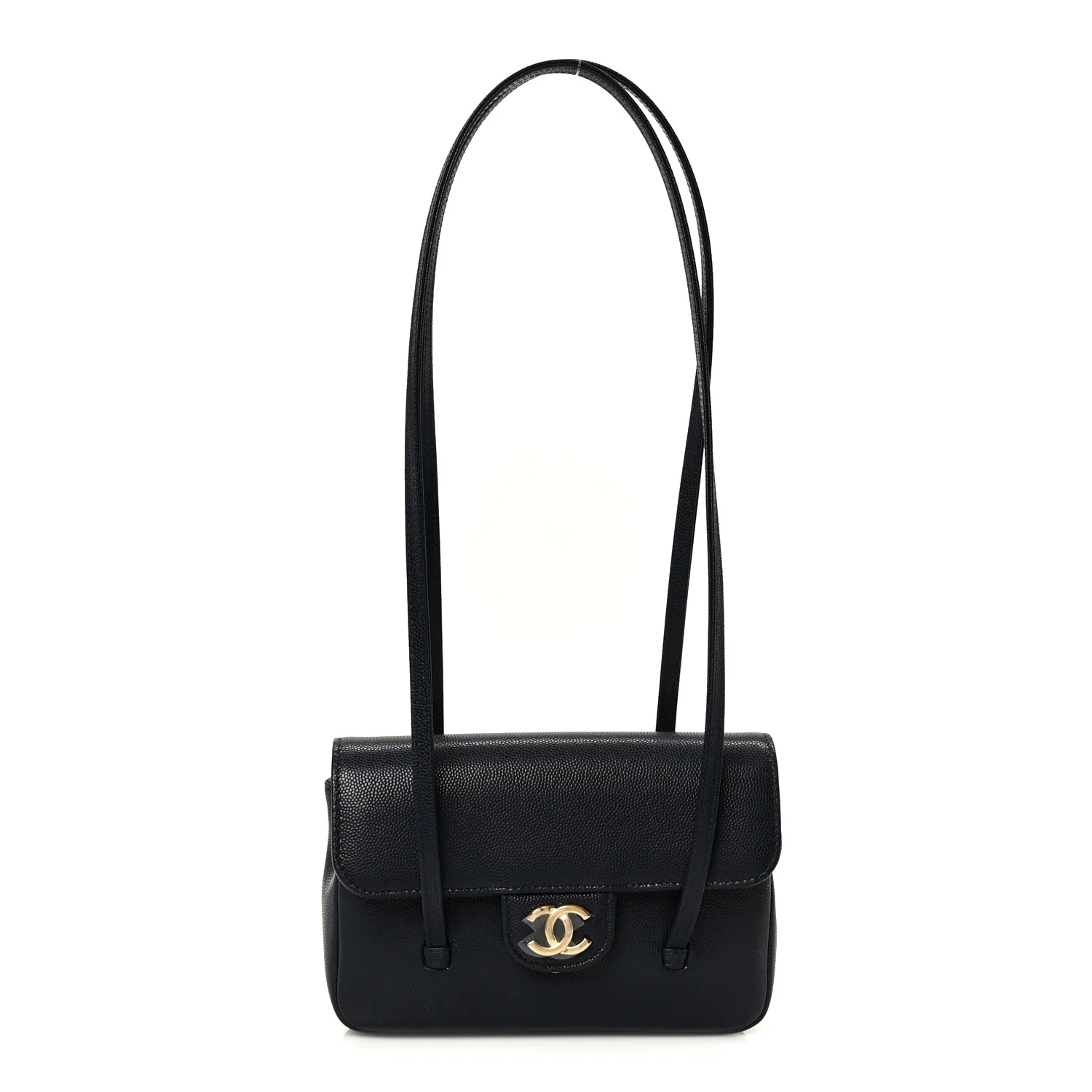 Shiny Caviar Mini Preppy Coco Shoulder Bag Dark Blue