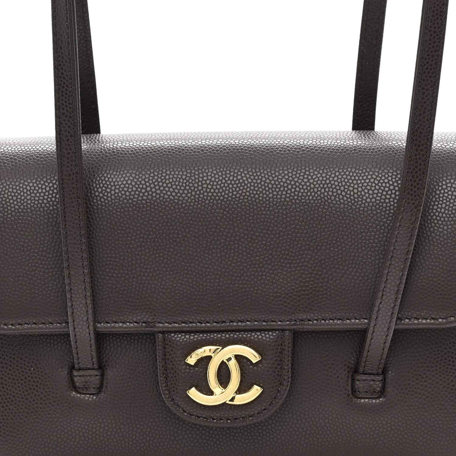 Shiny Caviar Mini Preppy Coco Shoulder Bag Dark Brown - Image 8