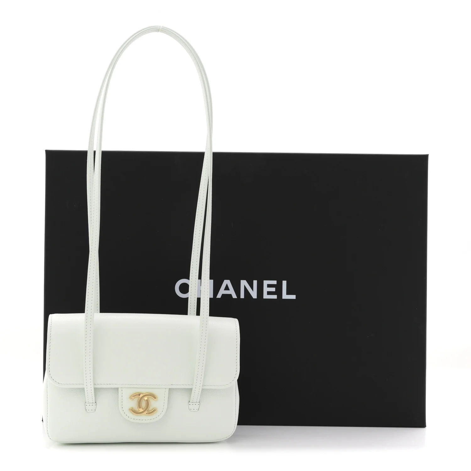 Shiny Caviar Mini Preppy Coco Shoulder Bag Light Blue - Image 11