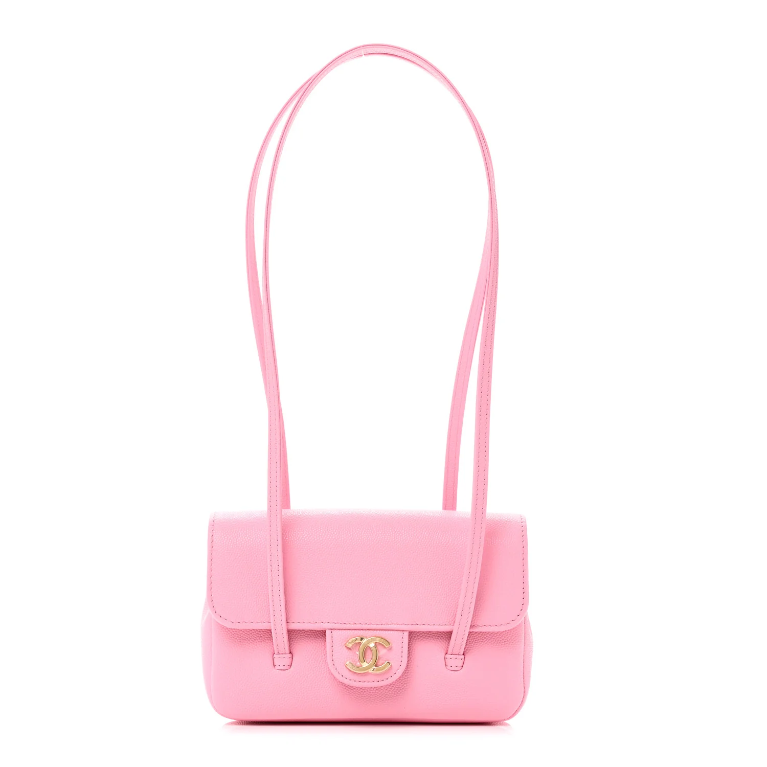 Shiny Caviar Mini Preppy Coco Shoulder Bag Pink
