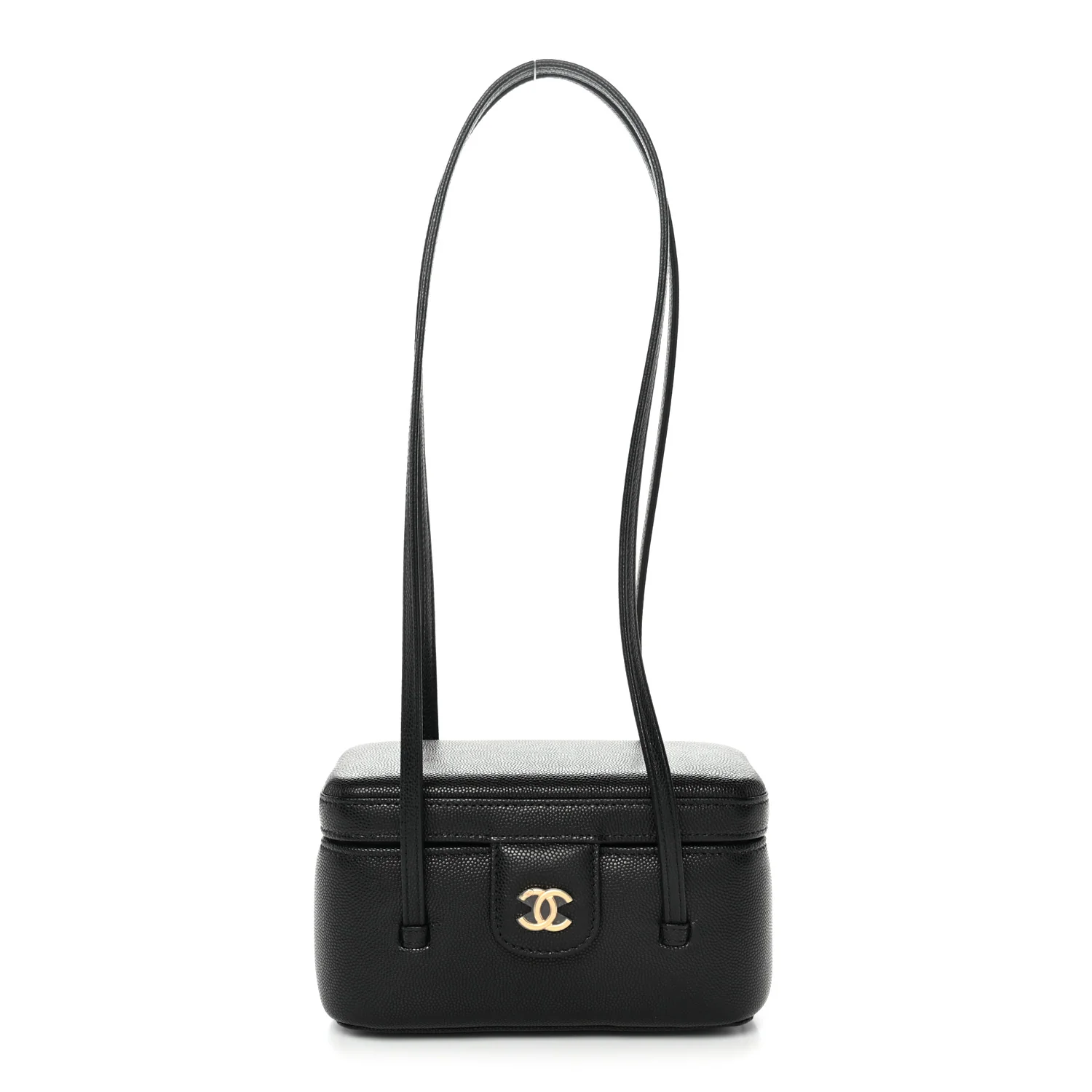 Shiny Caviar Preppy Coco Long Vanity With Strap Black