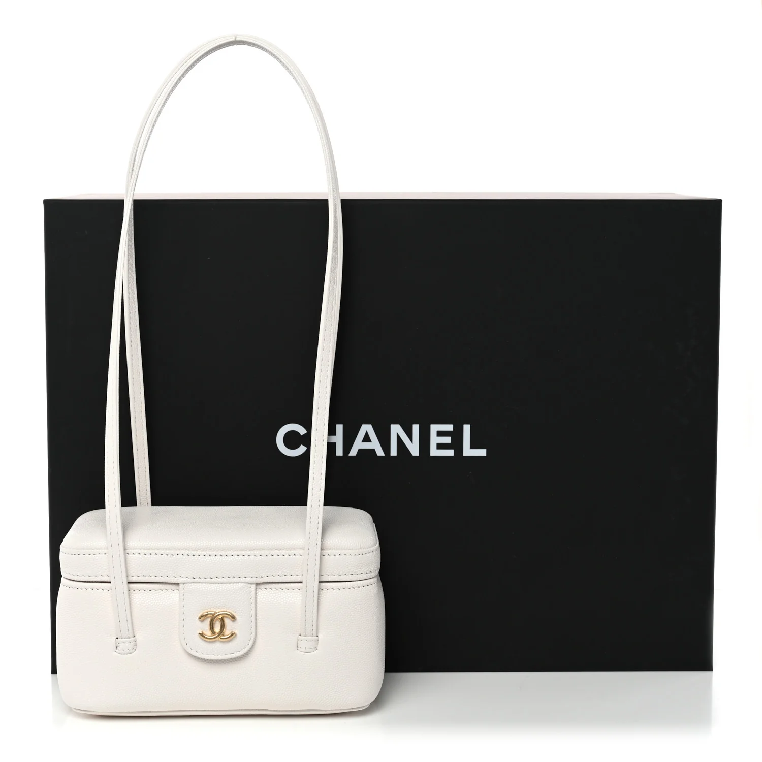 Shiny Caviar Preppy Coco Long Vanity With Strap White - Image 11