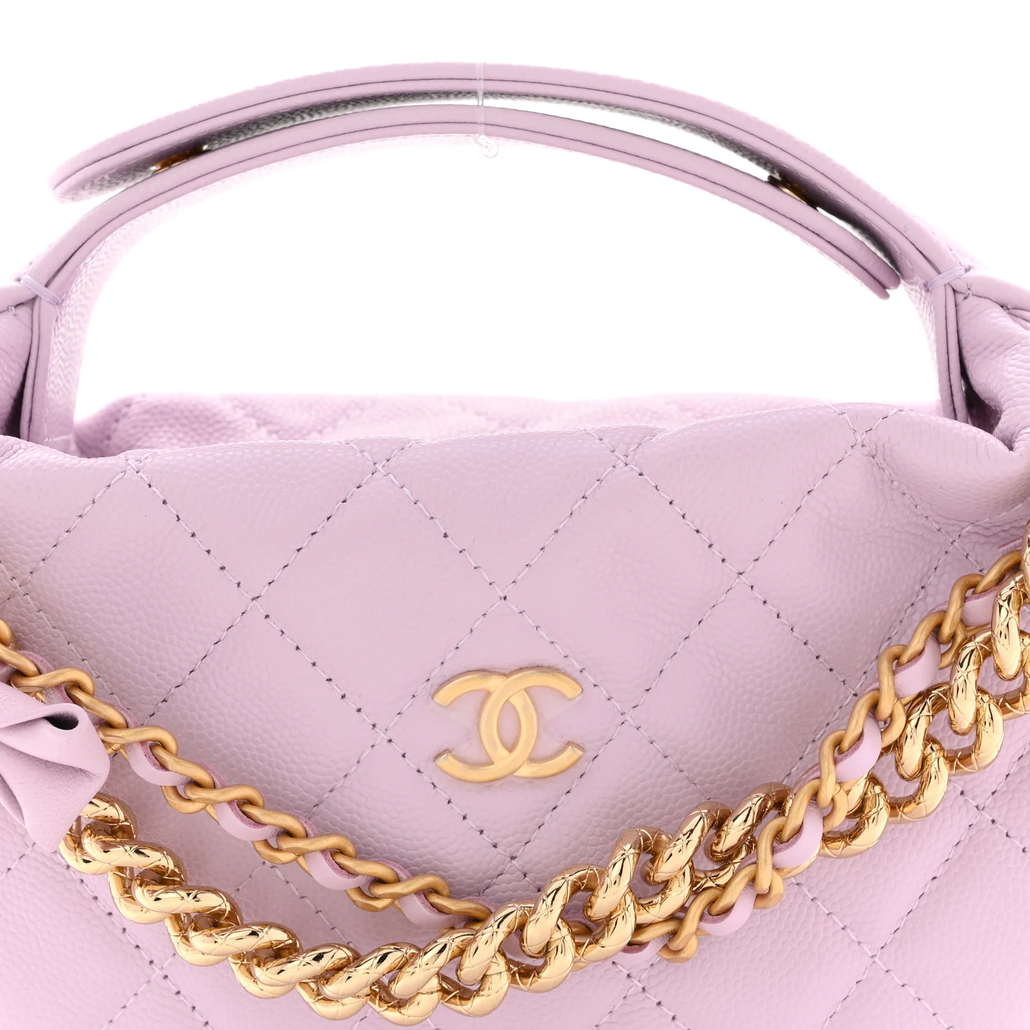 Shiny Caviar Quilted Bow Pouch Hobo Light Purple - Image 8