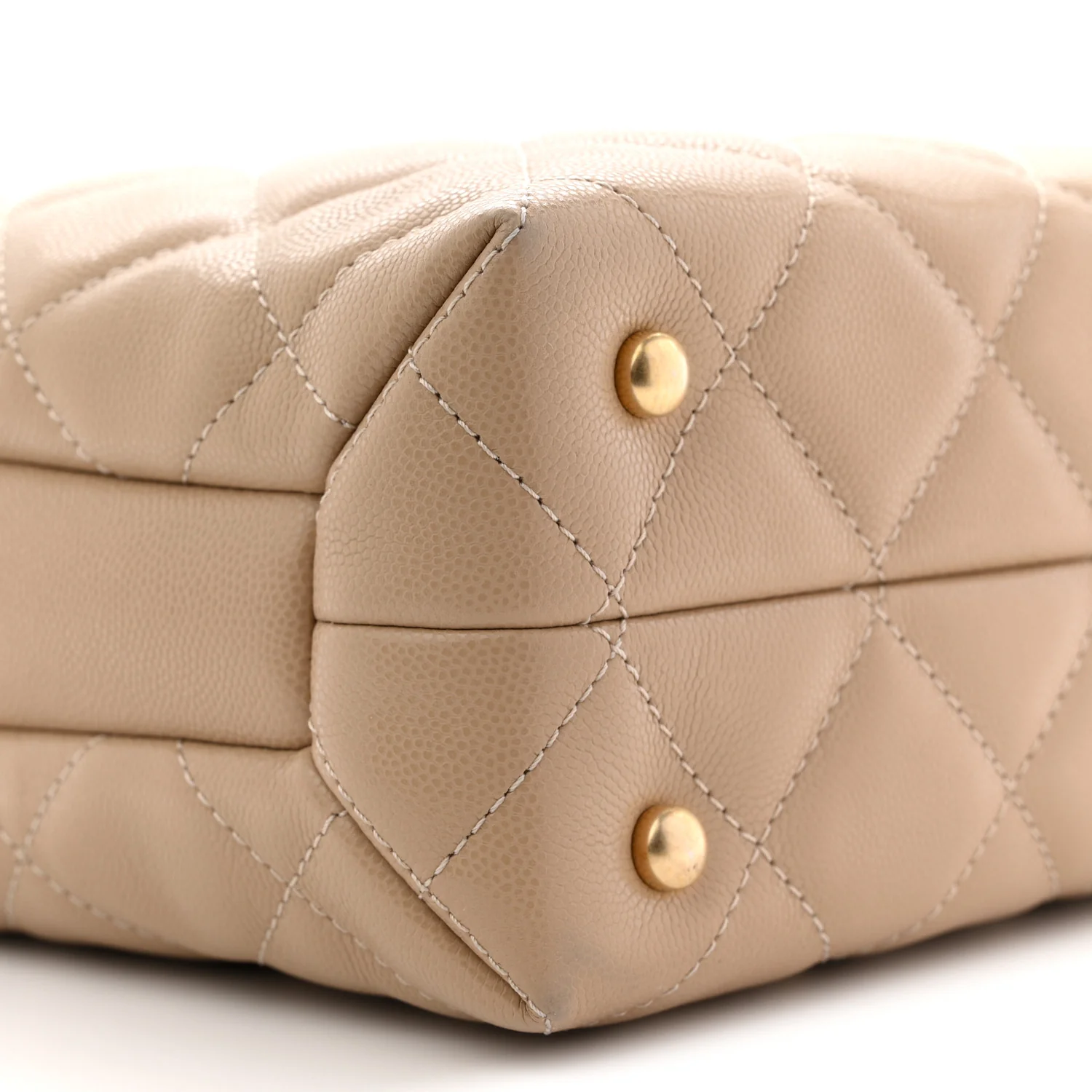 Shiny Caviar Quilted Chain Handle Shopping Tote Beige - Image 10