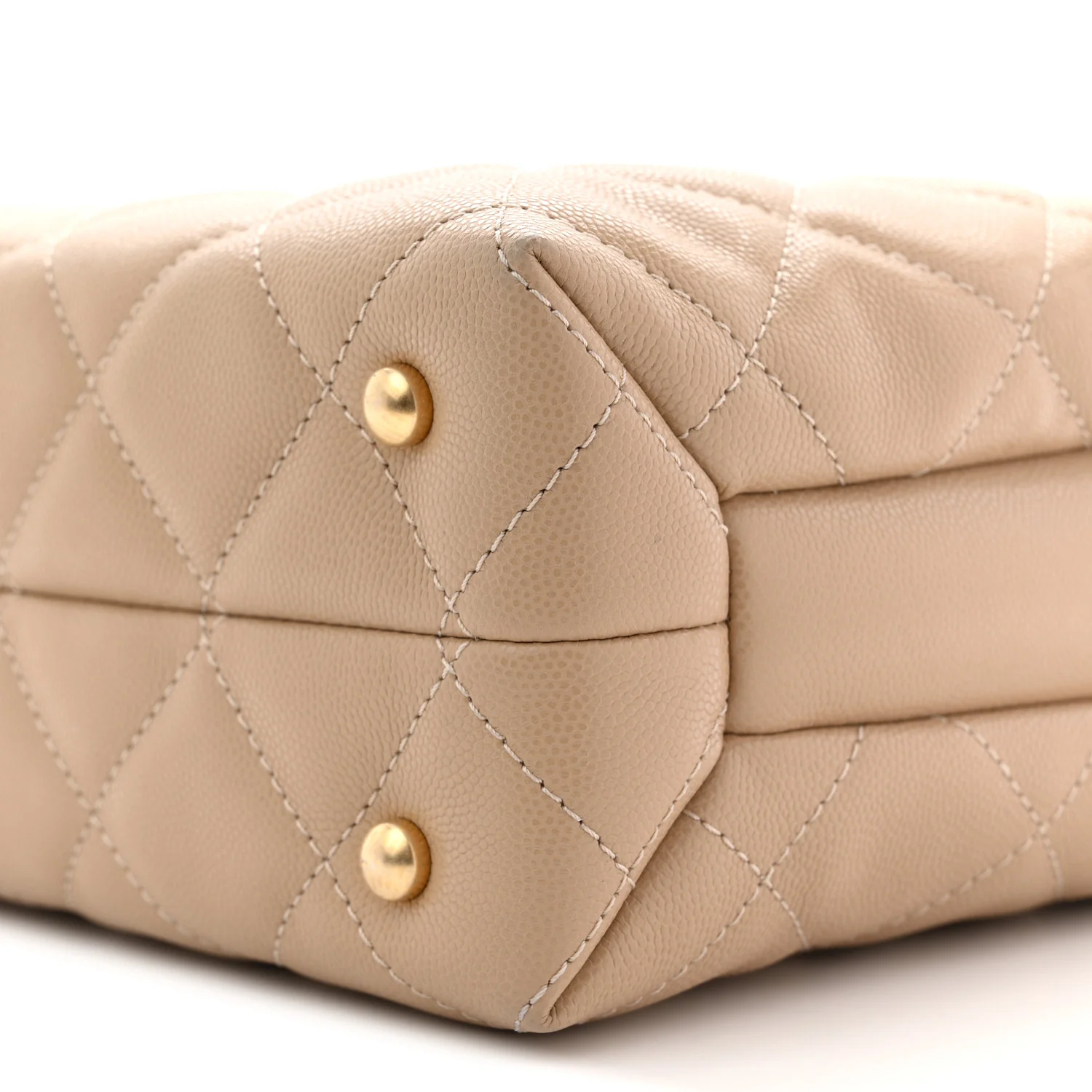 Shiny Caviar Quilted Chain Handle Shopping Tote Beige - Image 11