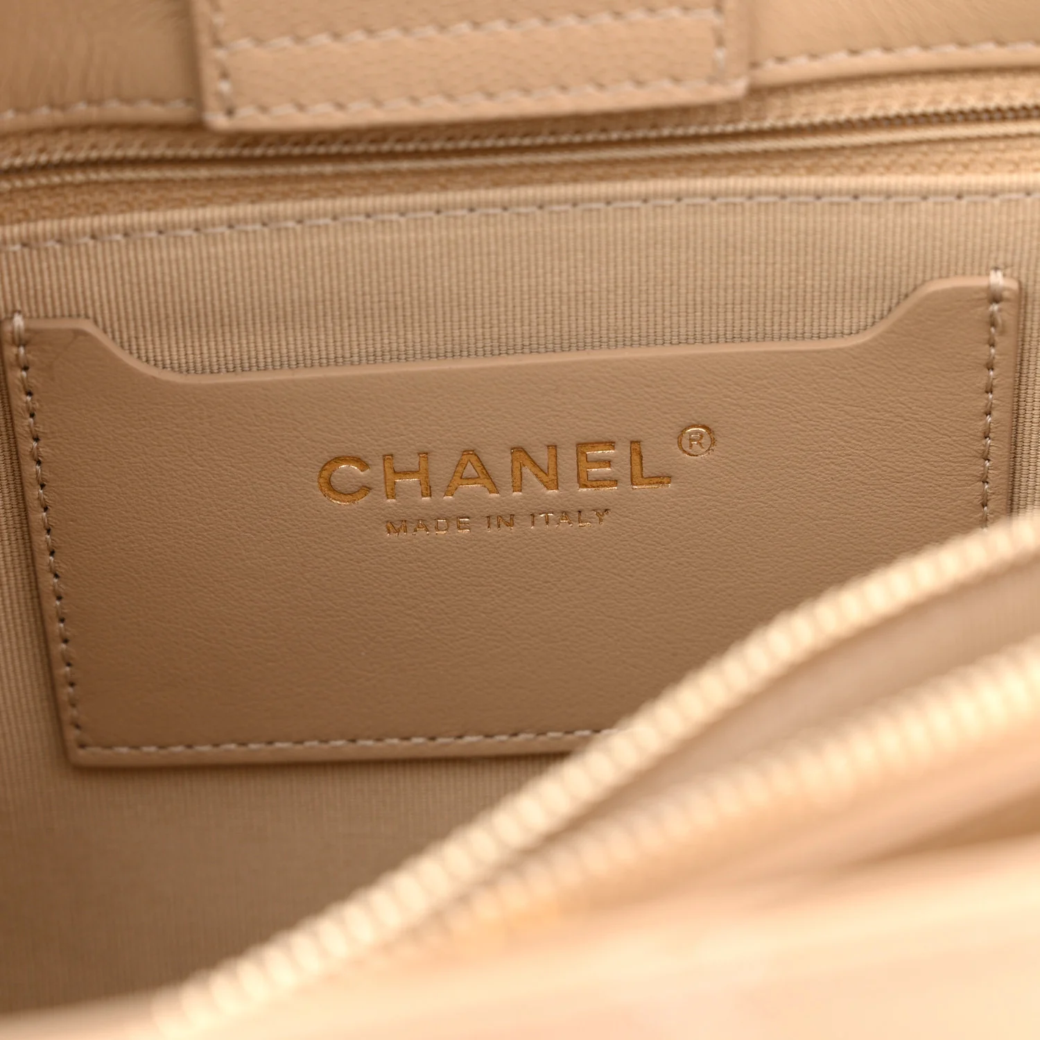 Shiny Caviar Quilted Chain Handle Shopping Tote Beige - Image 7