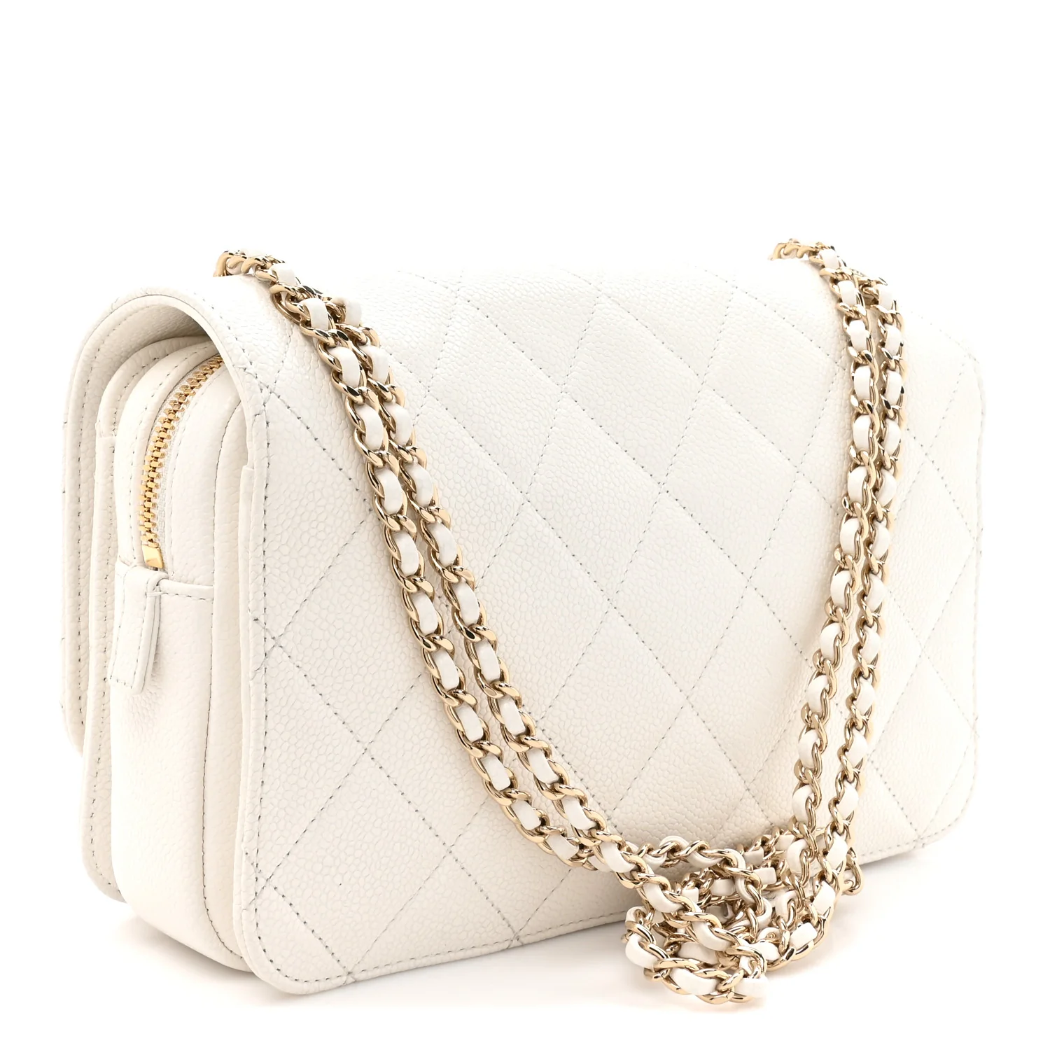 Shiny Caviar Quilted Flap Bag White - Image 3