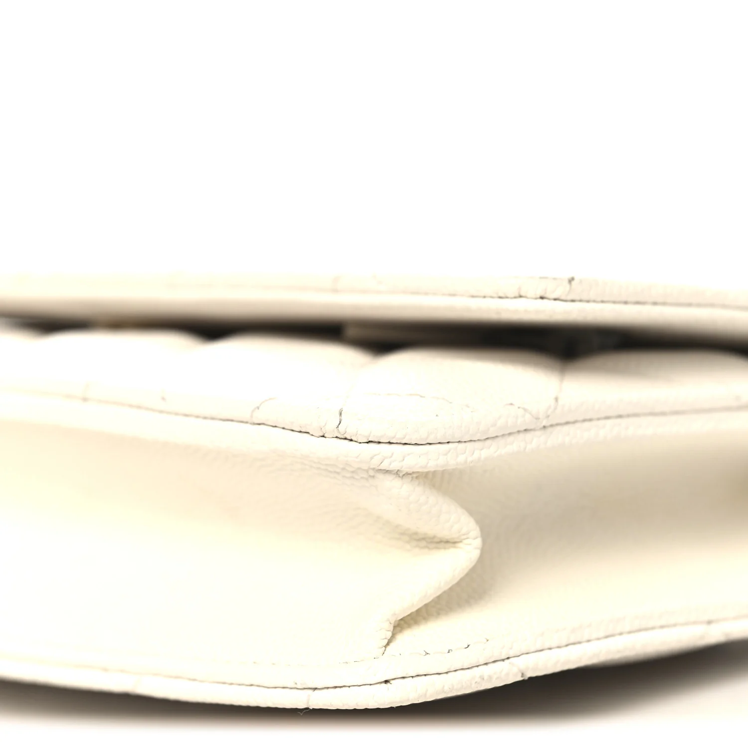 Shiny Caviar Quilted Flap Charm Wallet On Chain WOC White - Image 11