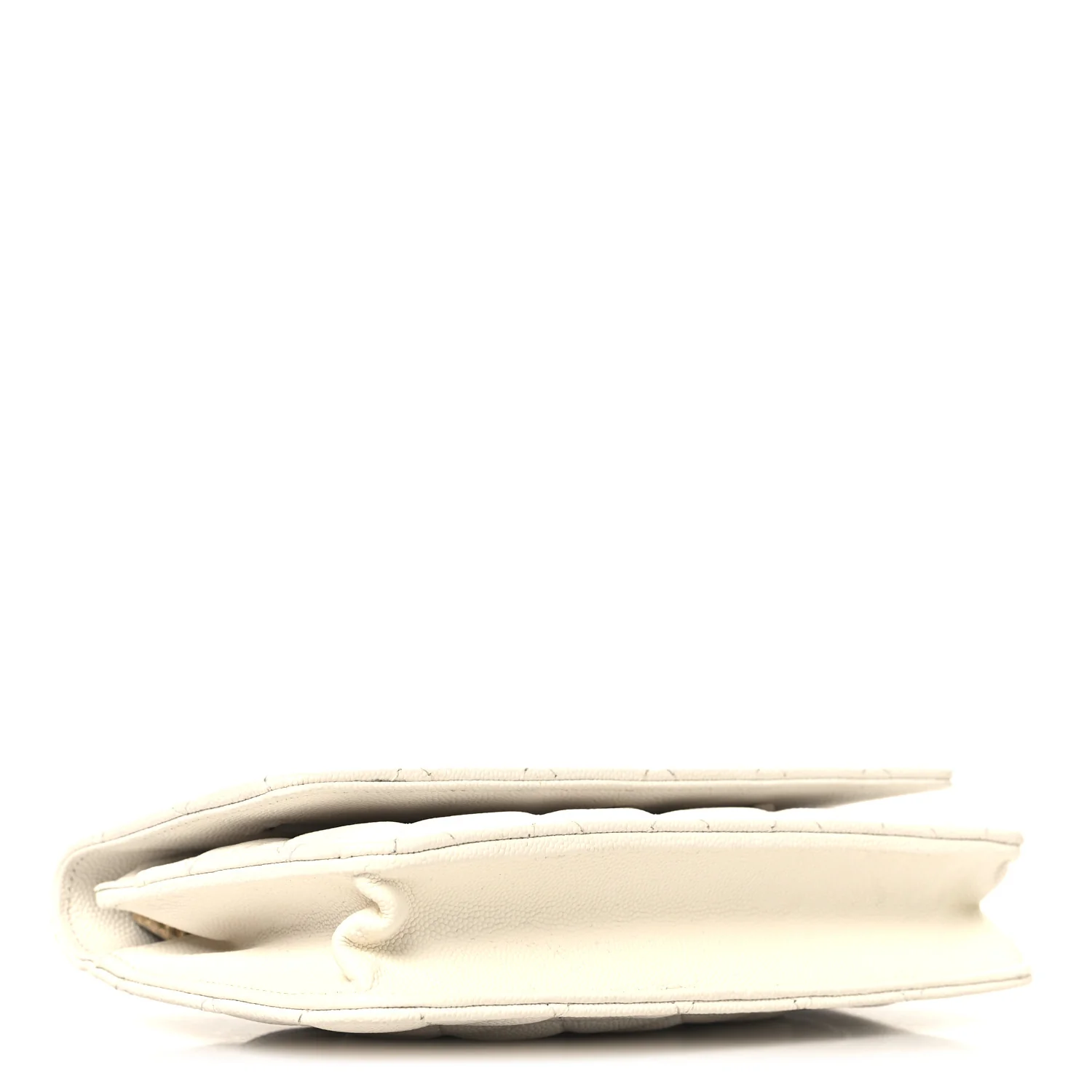 Shiny Caviar Quilted Flap Charm Wallet On Chain WOC White - Image 4