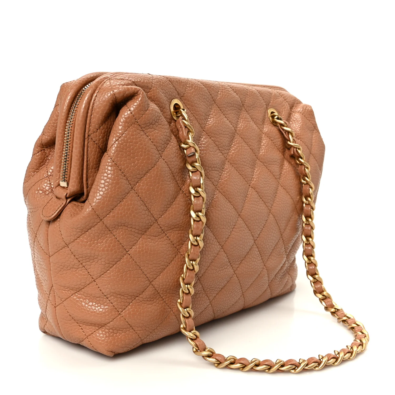 Shiny Caviar Quilted Large Bowling Bag Brown - Image 3