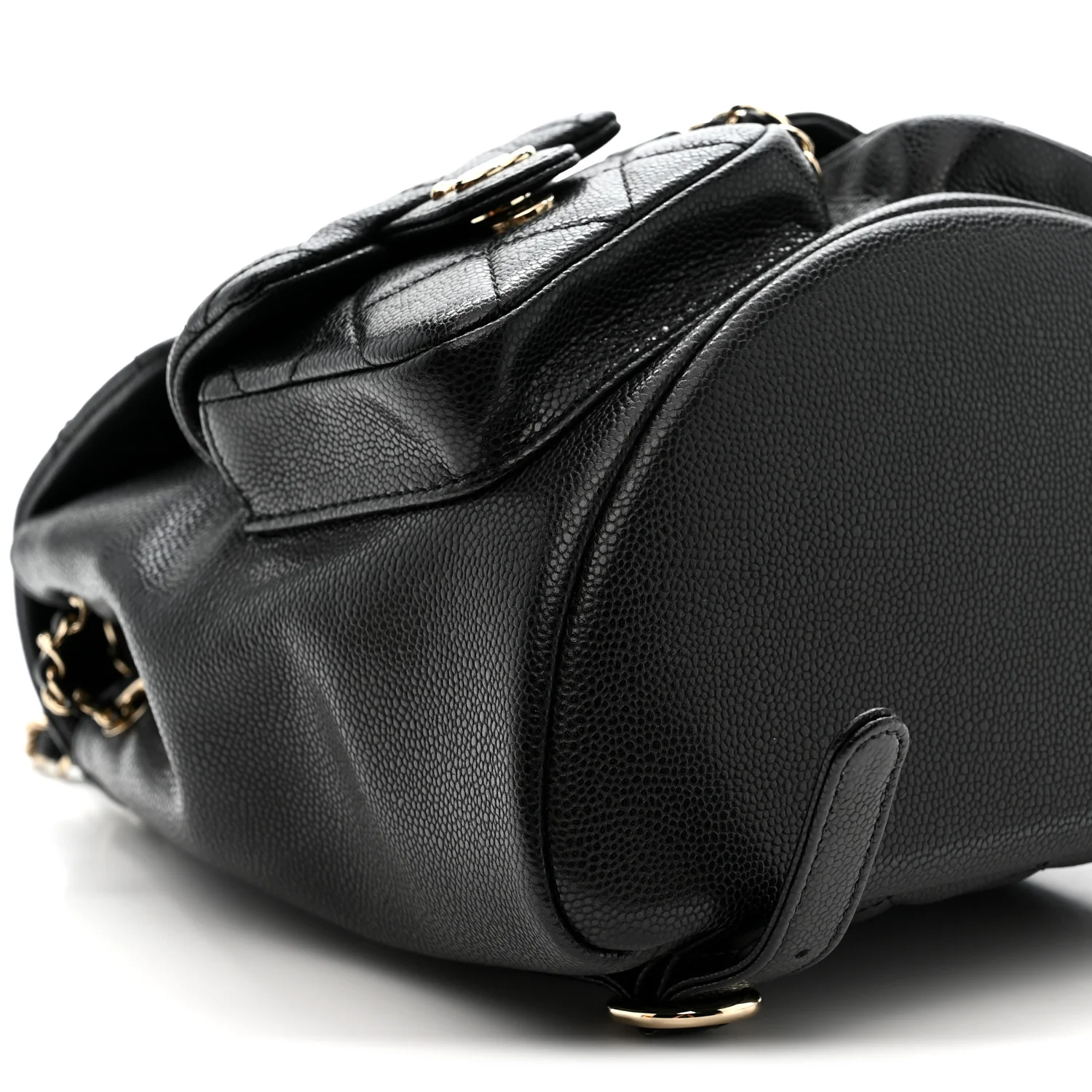 Shiny Caviar Quilted Medium Duma Pockets Drawstring Backpack Black - Image 10