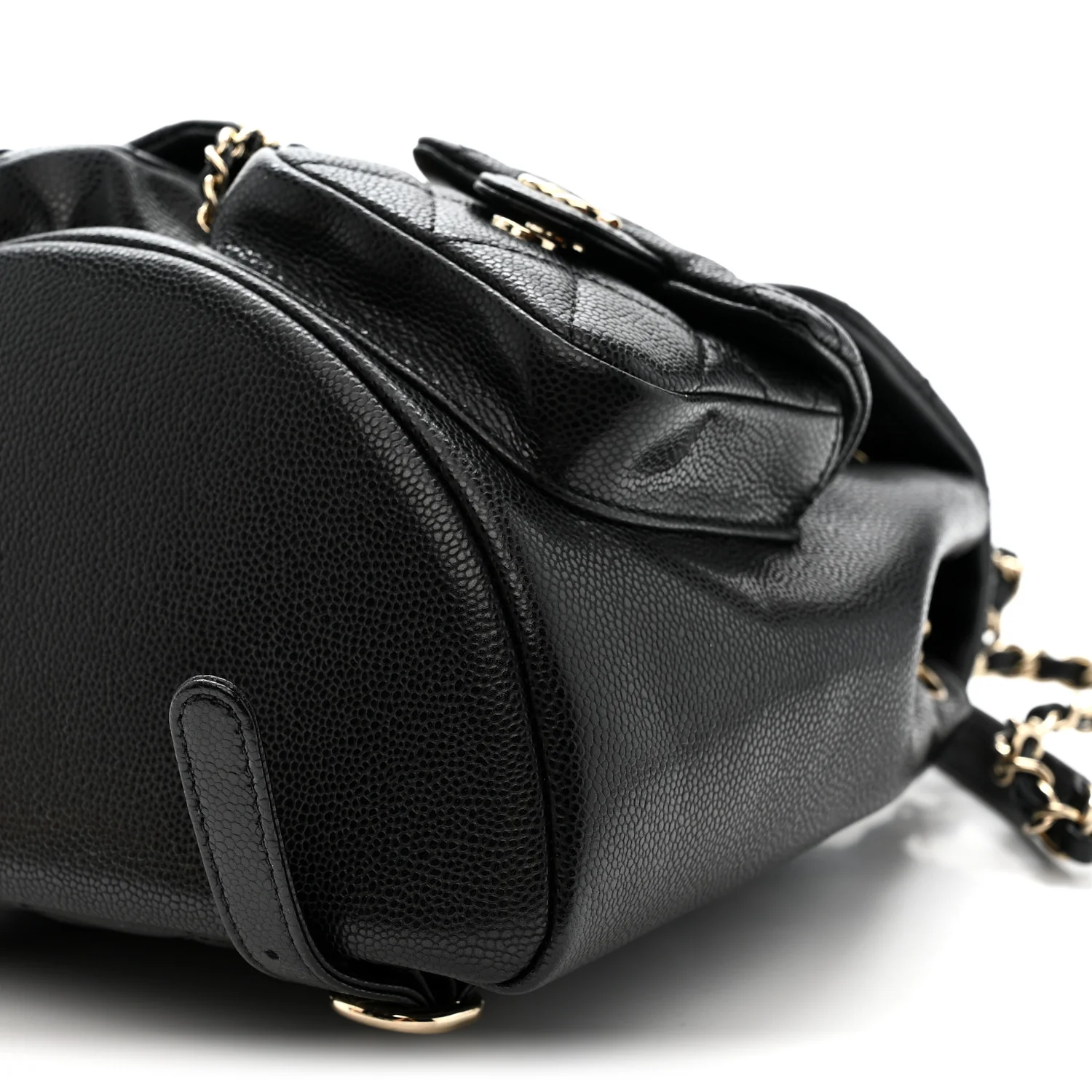Shiny Caviar Quilted Medium Duma Pockets Drawstring Backpack Black - Image 11