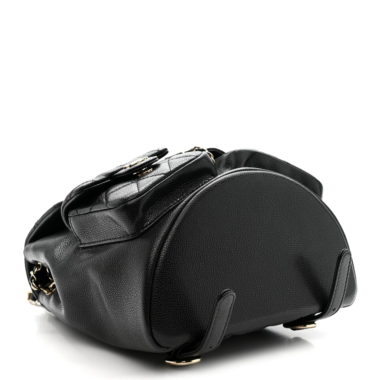 Shiny Caviar Quilted Medium Duma Pockets Drawstring Backpack Black - Image 4
