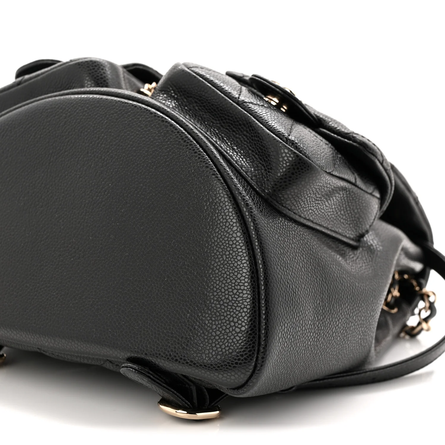 Shiny Caviar Quilted Medium Duma Pockets Drawstring Backpack Black - Image 10