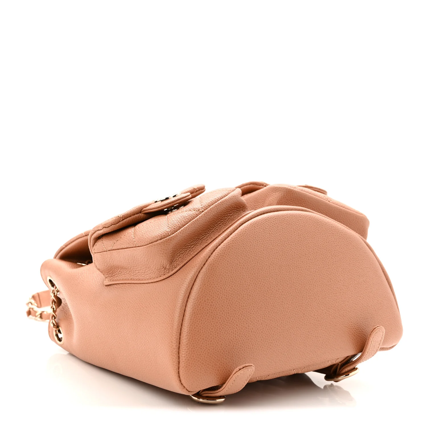 Shiny Caviar Quilted Medium Duma Pockets Drawstring Backpack Dark Beige - Image 4