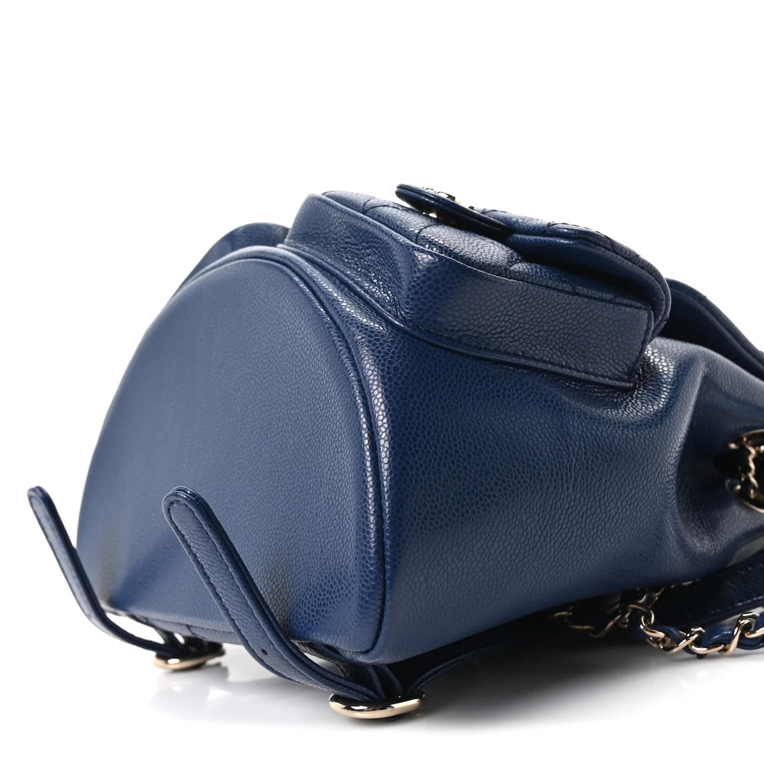 Shiny Caviar Quilted Medium Duma Pockets Drawstring Backpack Dark Blue - Image 10