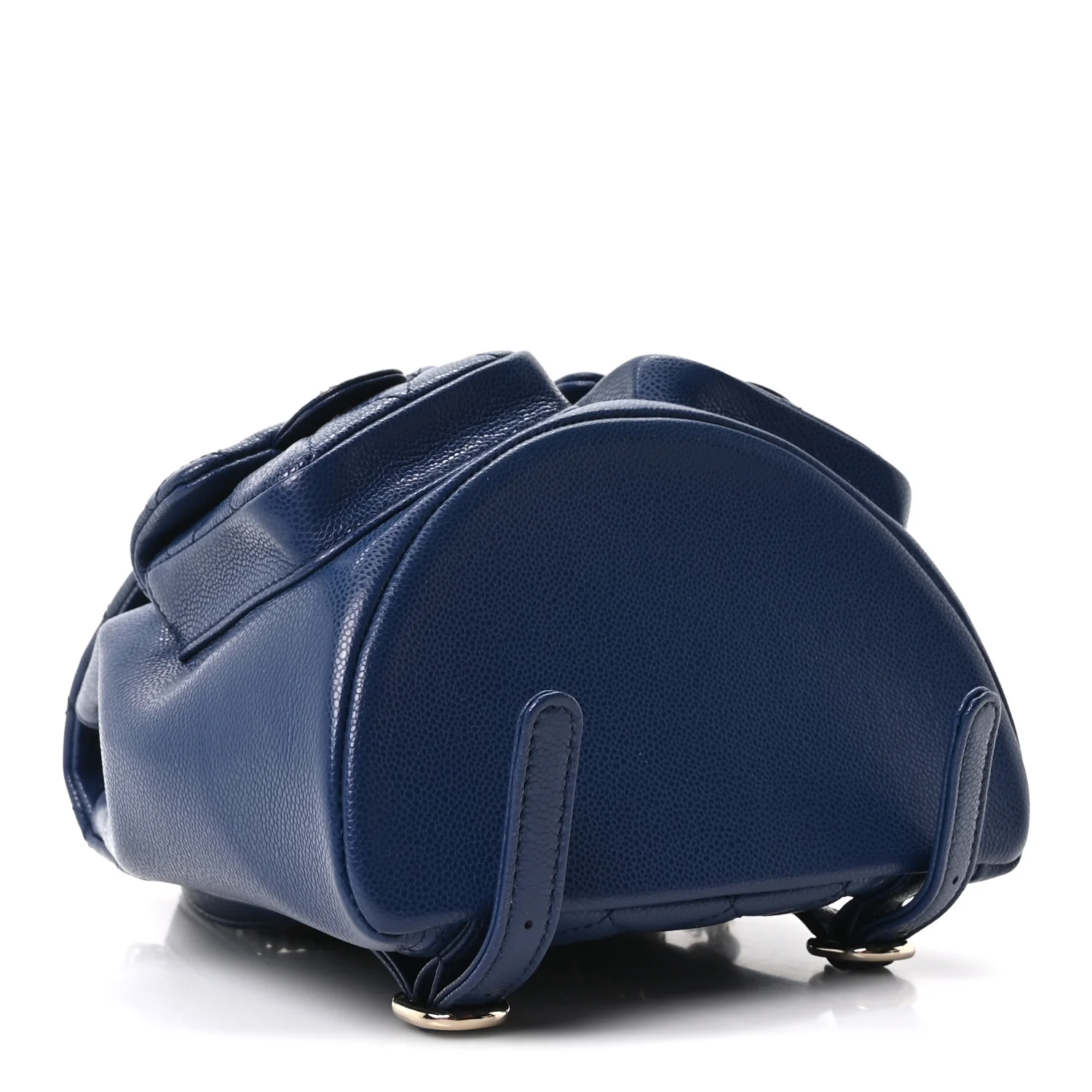 Shiny Caviar Quilted Medium Duma Pockets Drawstring Backpack Dark Blue - Image 4