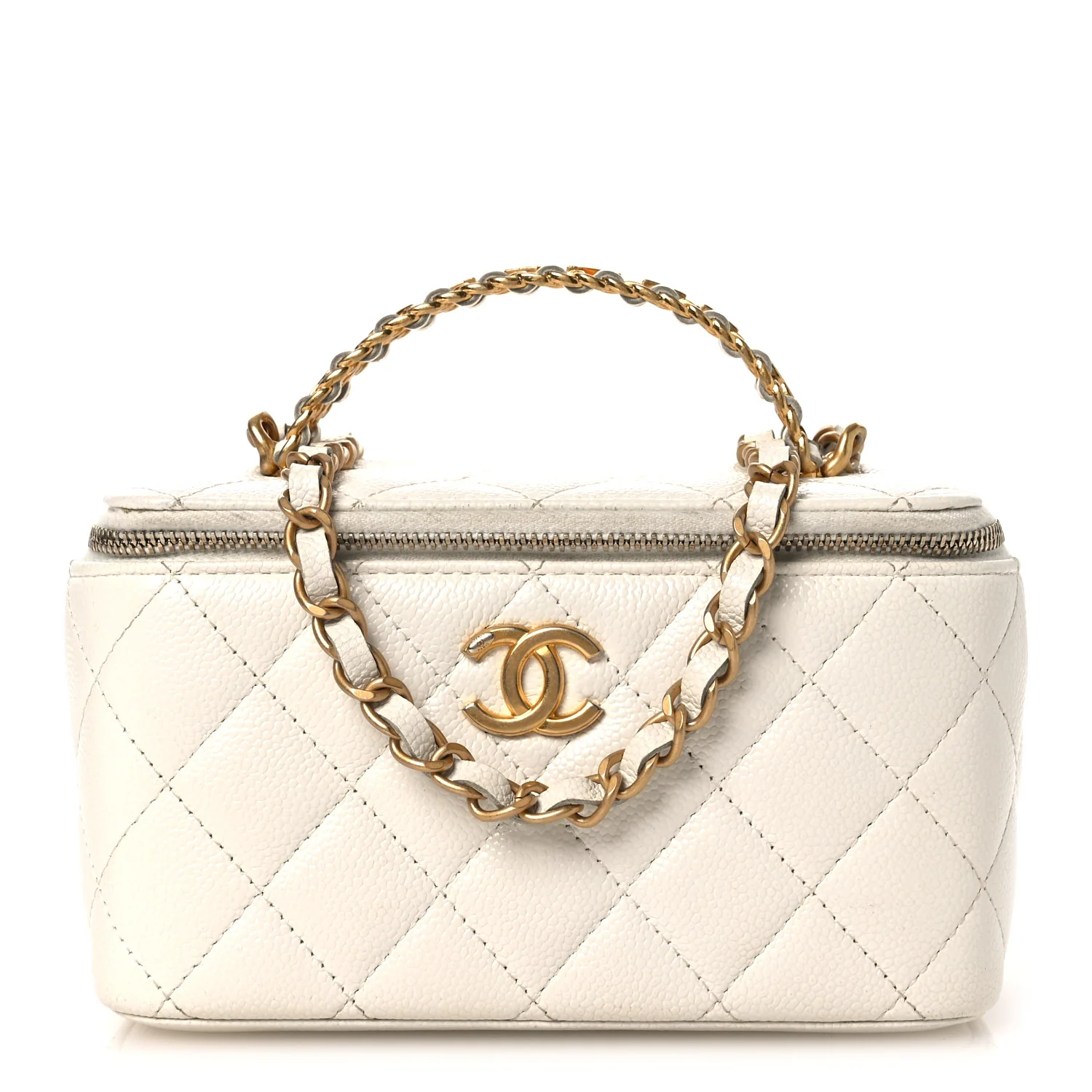 Shiny Caviar Quilted Pick Me Up Vanity Case White