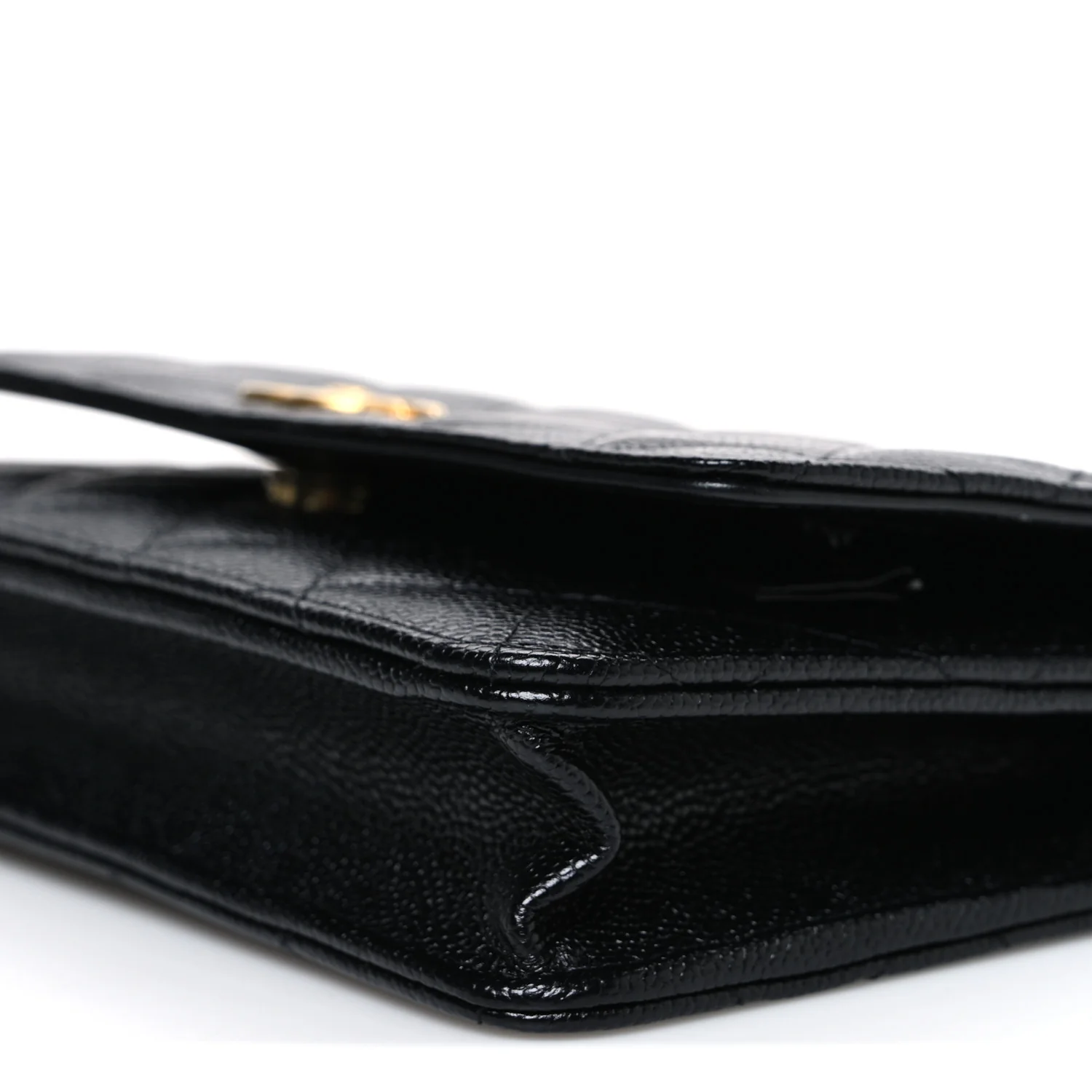 Shiny Caviar Quilted Pick Me Up Wallet On Chain WOC Black - Image 11