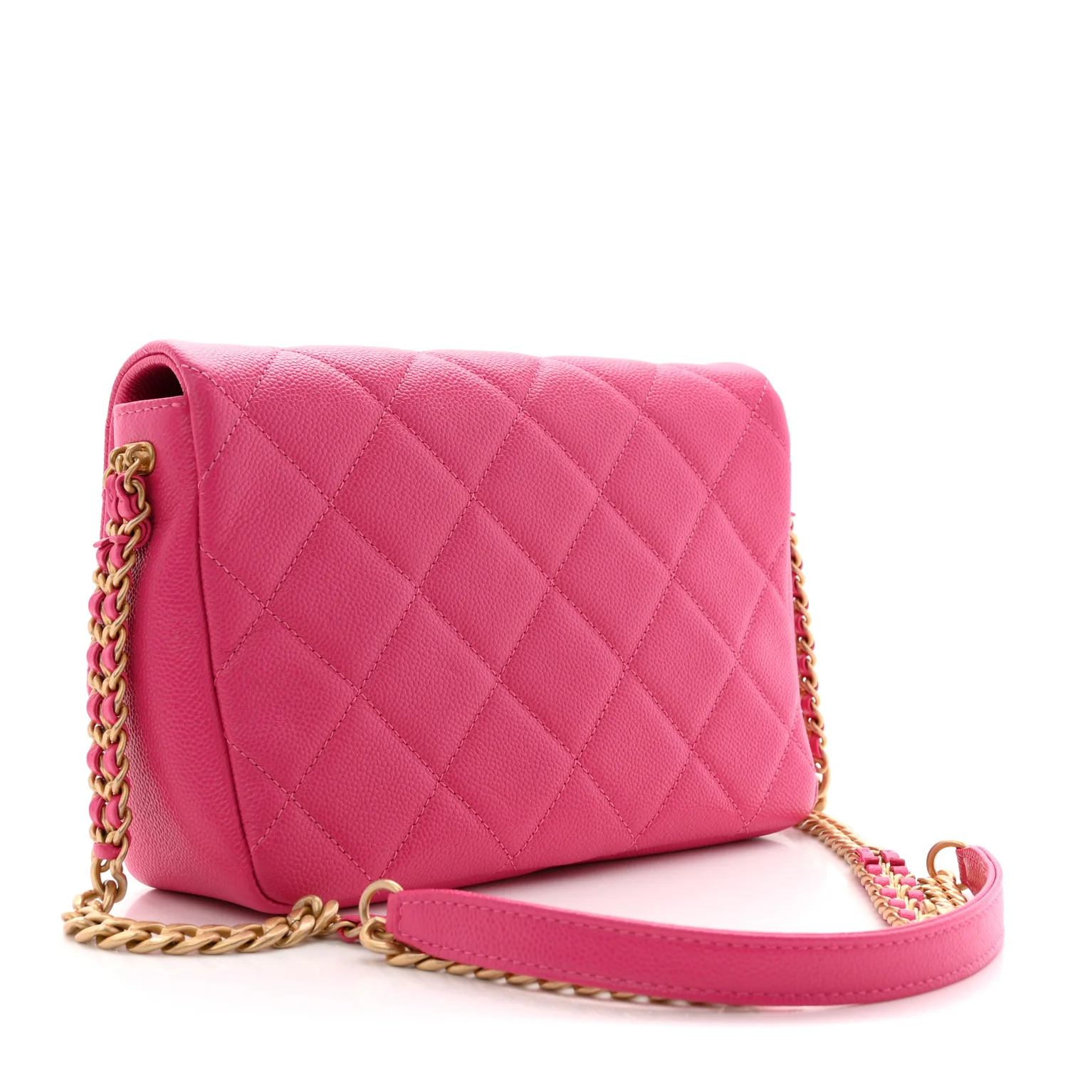 Shiny Caviar Quilted Small Chain Melody Flap Dark Pink - Image 4