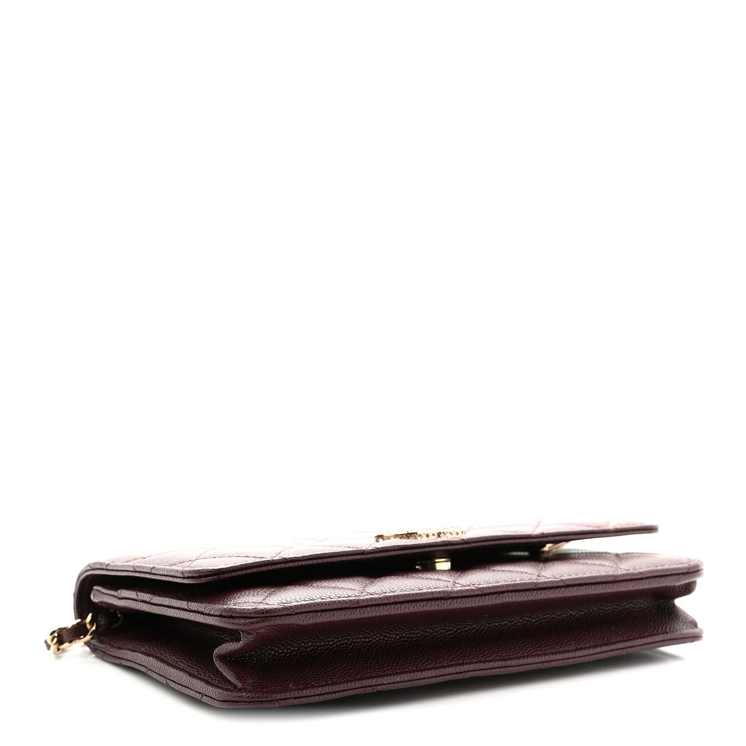 Shiny Caviar Quilted Strass Wallet On Chain WOC Bordeaux - Image 4