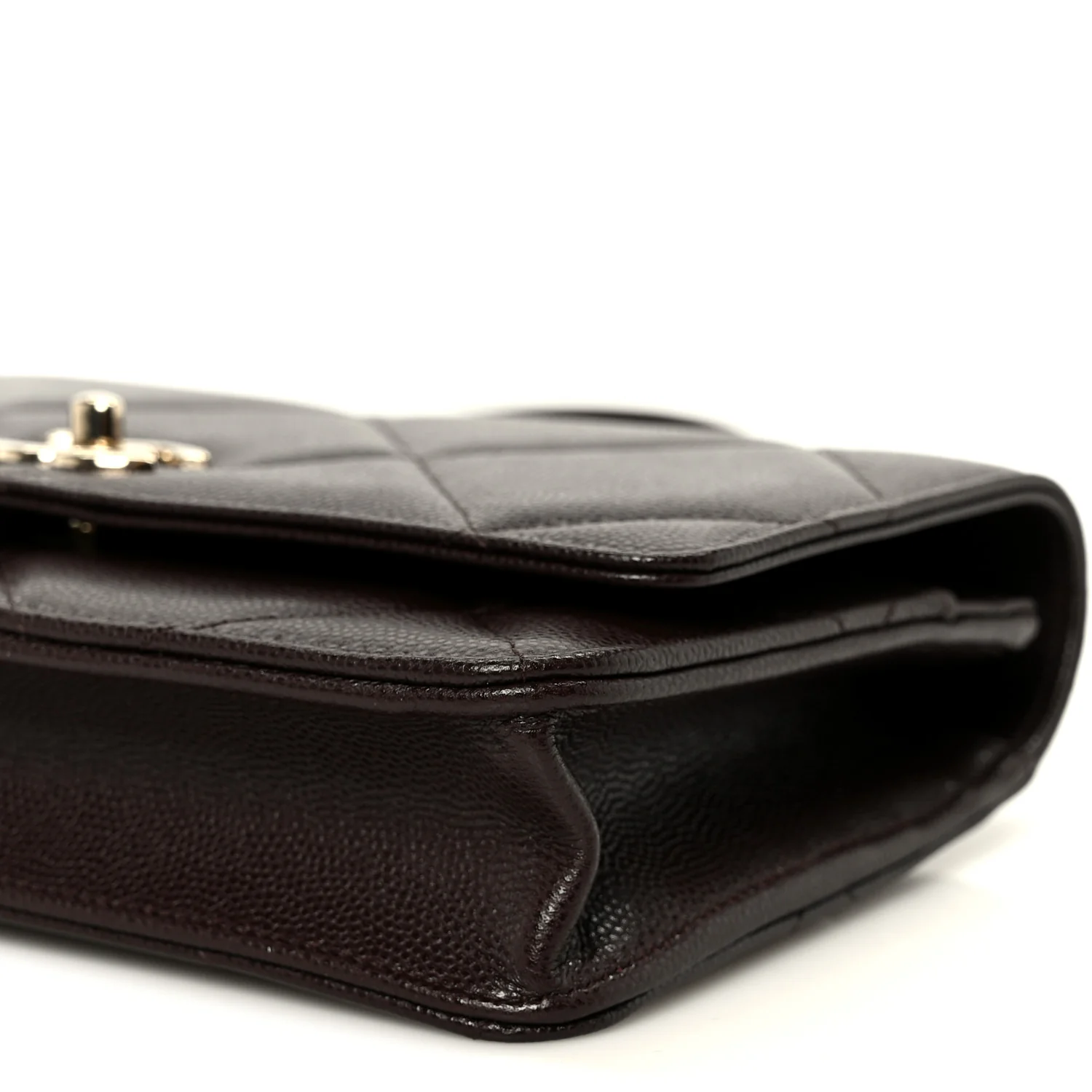 Shiny Caviar Quilted Turnlock Top Handle Wallet On Chain WOC Dark Brown - Image 11