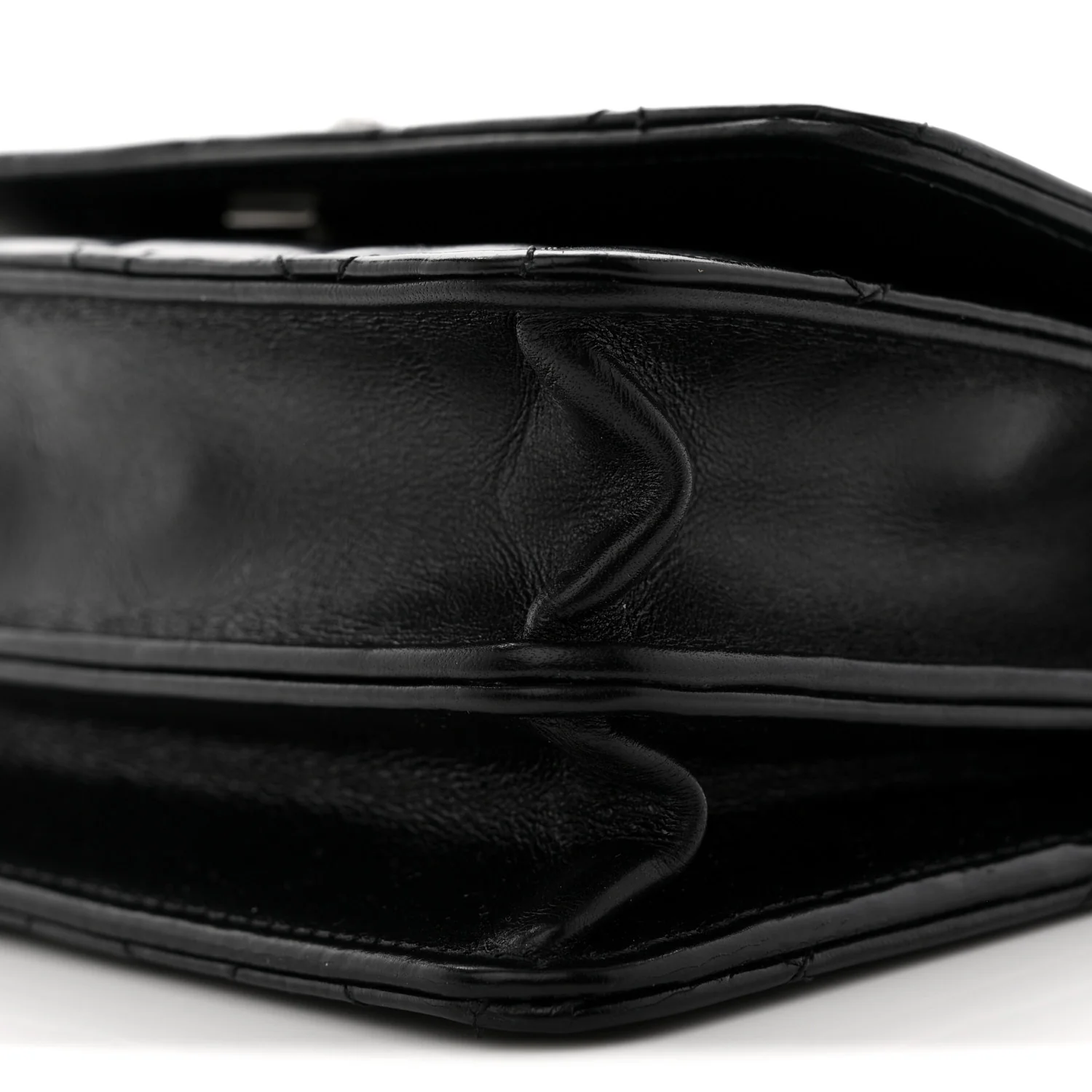 Shiny Crumpled Calfskin Crystal Quilted Precious Handle Clutch With Chain Black - Image 10