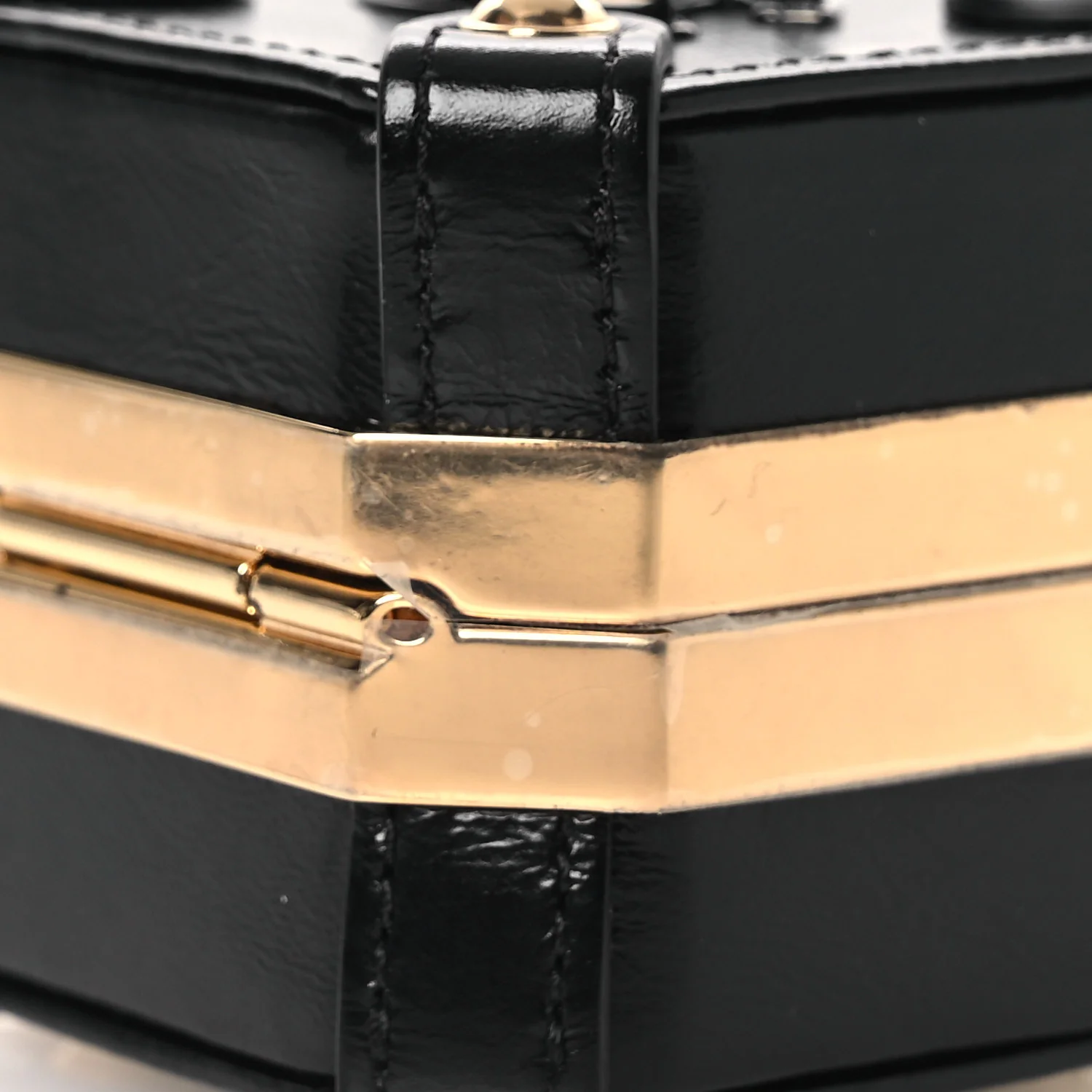 Shiny Crumpled Calfskin Minaudiere Clutch With Chain Black - Image 10