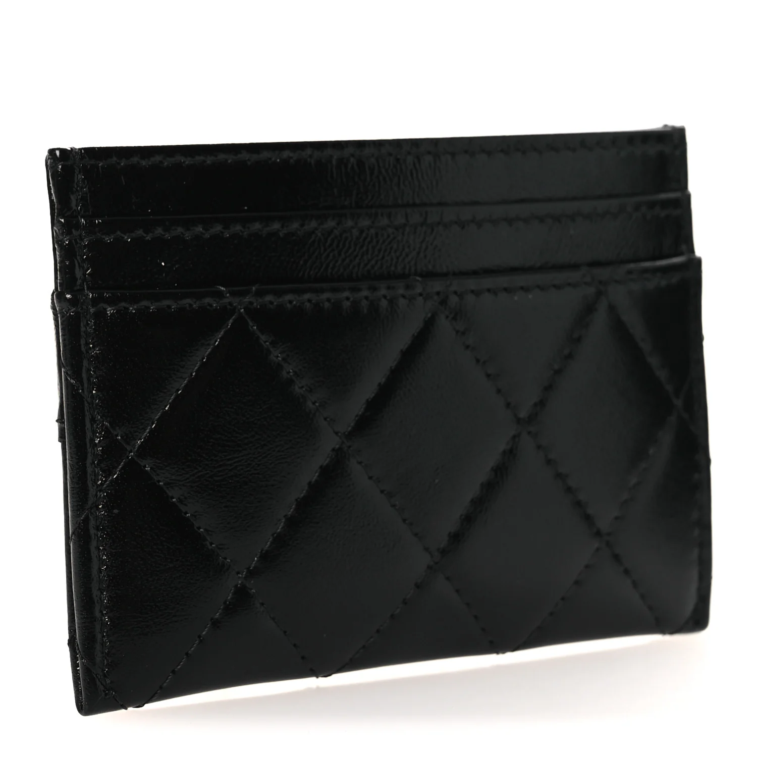Shiny Crumpled Calfskin Quilted 31 Card Holder Black - Image 3