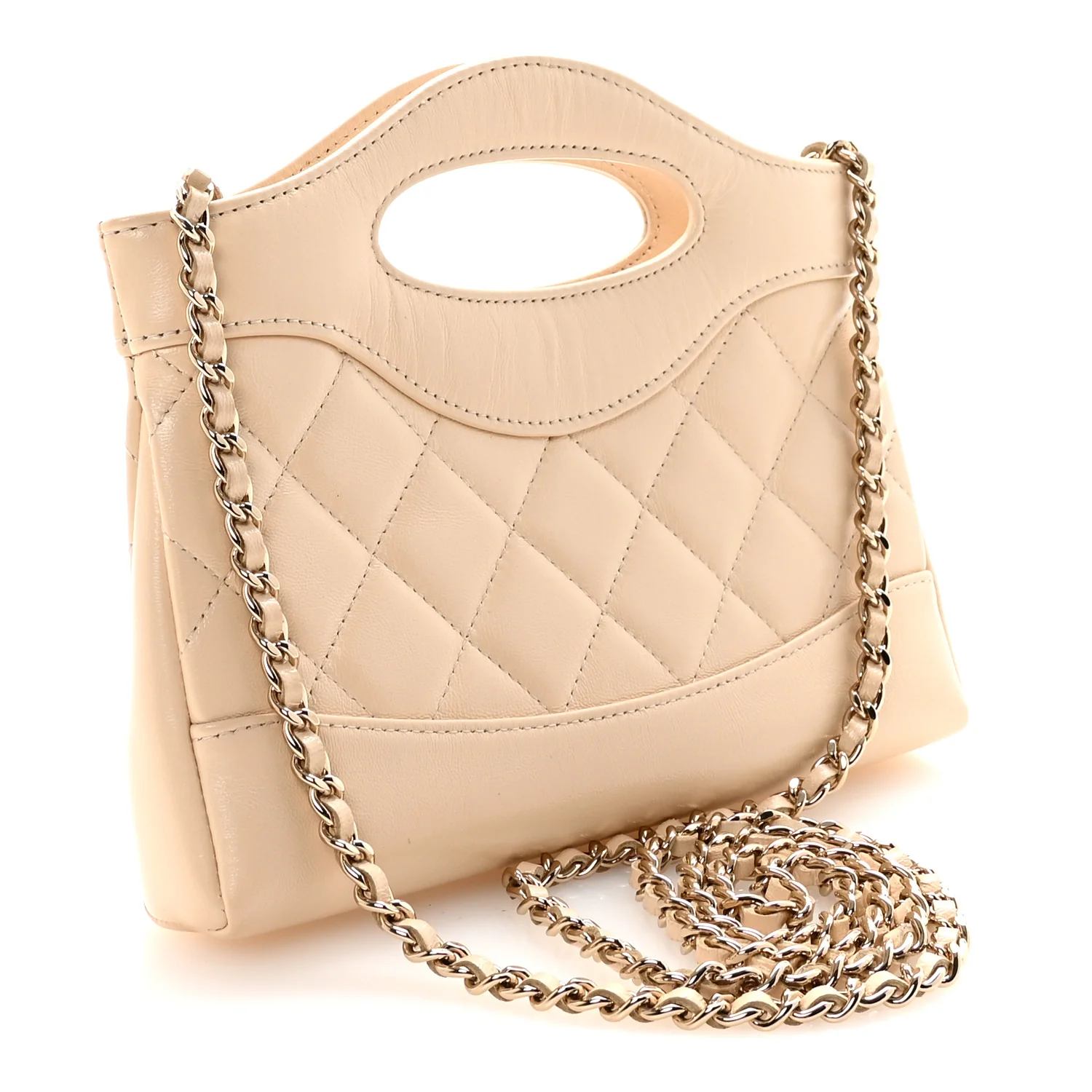 Shiny Crumpled Calfskin Quilted Nano 31 Shopping Bag Beige - Image 3