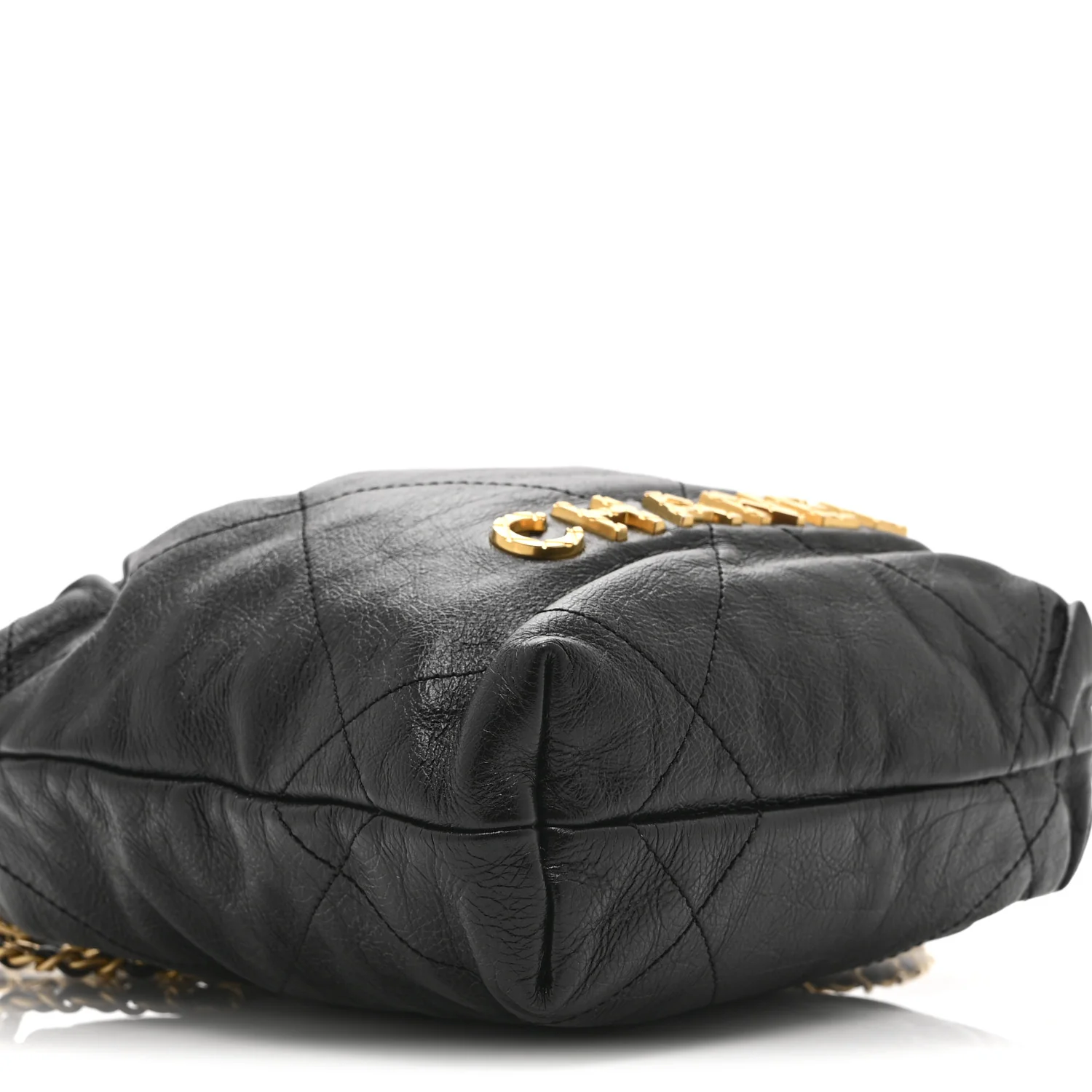 Shiny Crumpled Calfskin Quilted Pearl Mini Chanel 22 Black - Image 9