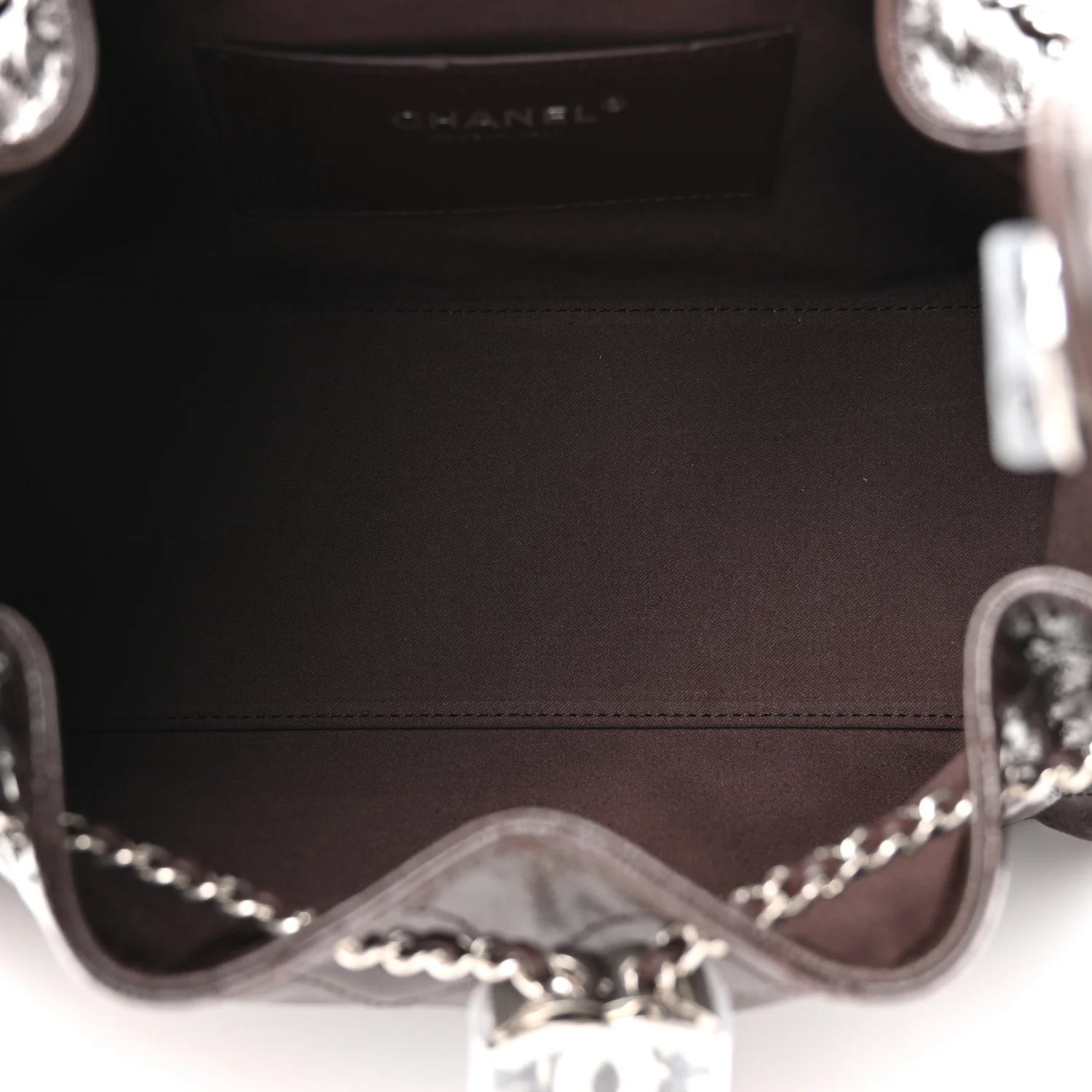 Shiny Crumpled Calfskin Quilted Small Chanel 25 Handbag Dark Brown - Image 5