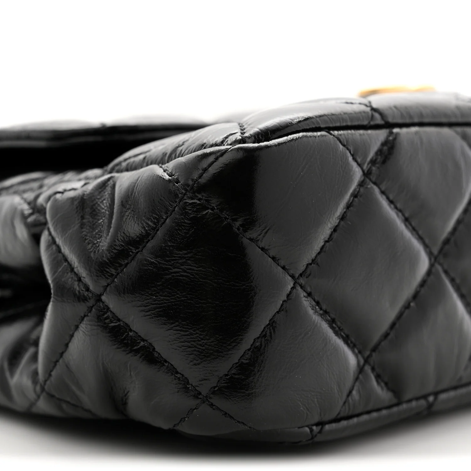 Shiny Crumpled Calfskin Quilted Small Wavy CC Hobo Black - Image 9